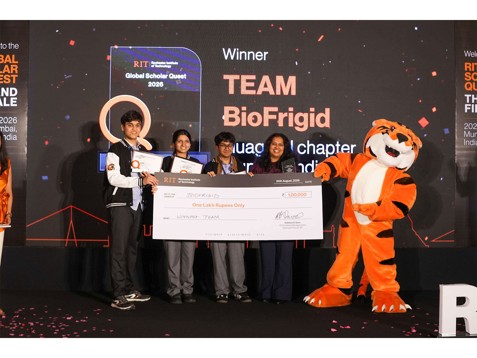 BioFrigid from Chatrabhuj Narsee School wins RIT's inaugural Global Scholar Quest India finale for its innovative cold storage solution addressing agriculture challenges.