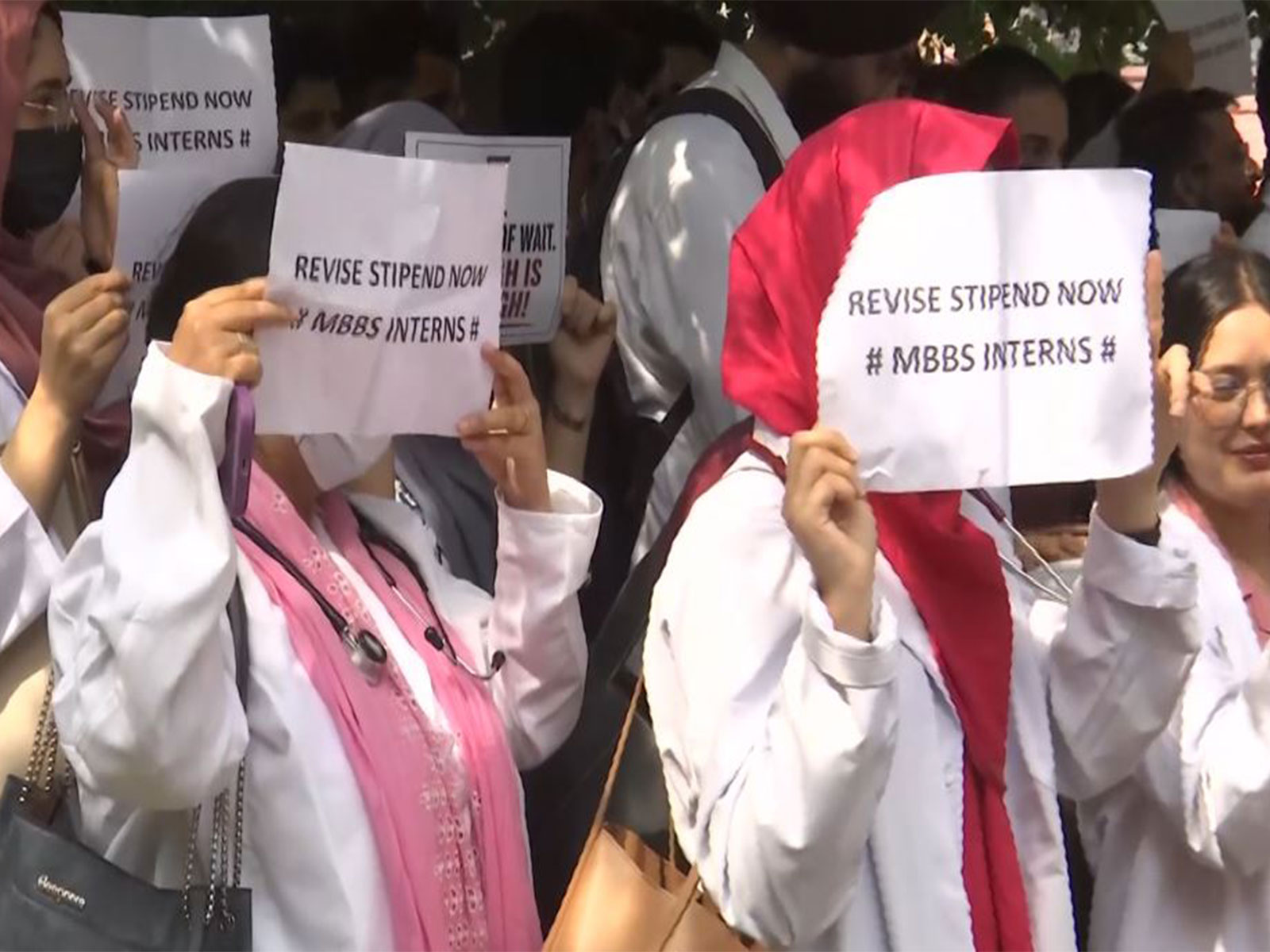 Protesting MBBS interns of GMC (Photo/ANI)