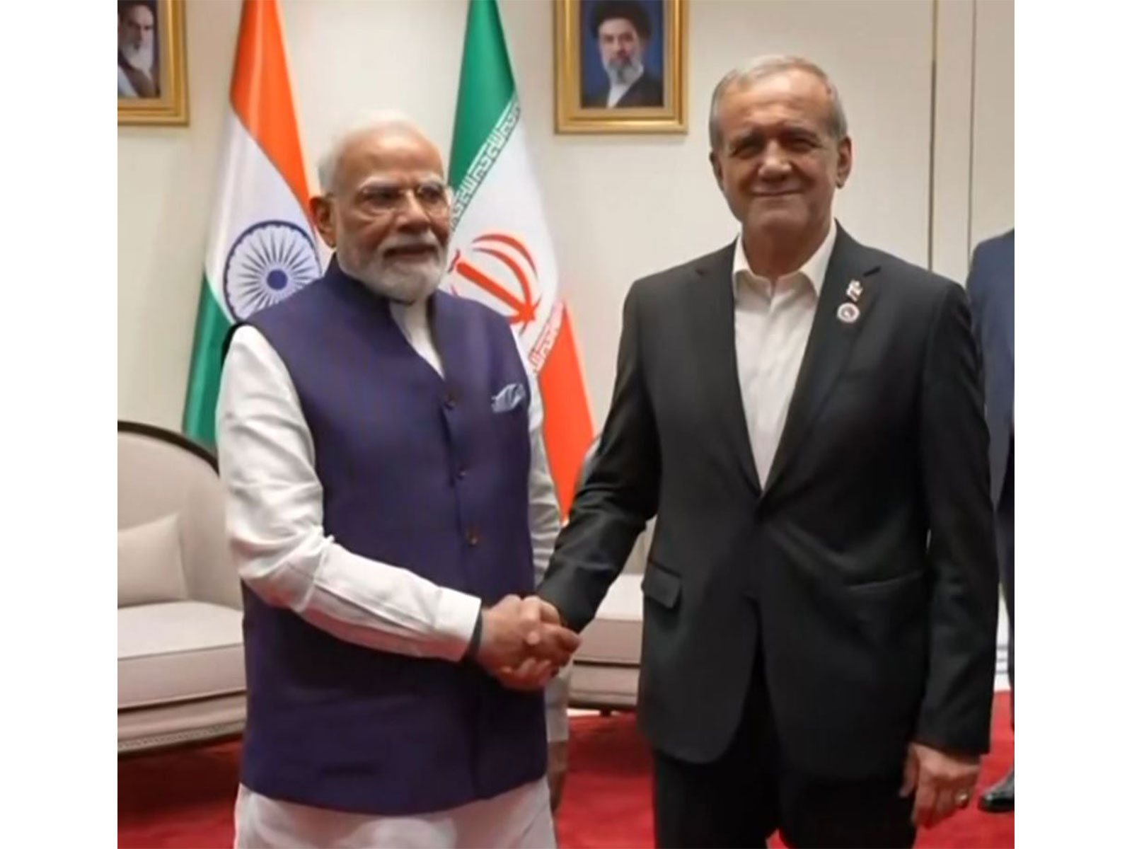 Prime Minister Narendra Modi meets Iranian President Masoud Pezeshkian in Bishkek (Photo/ANI?DD)