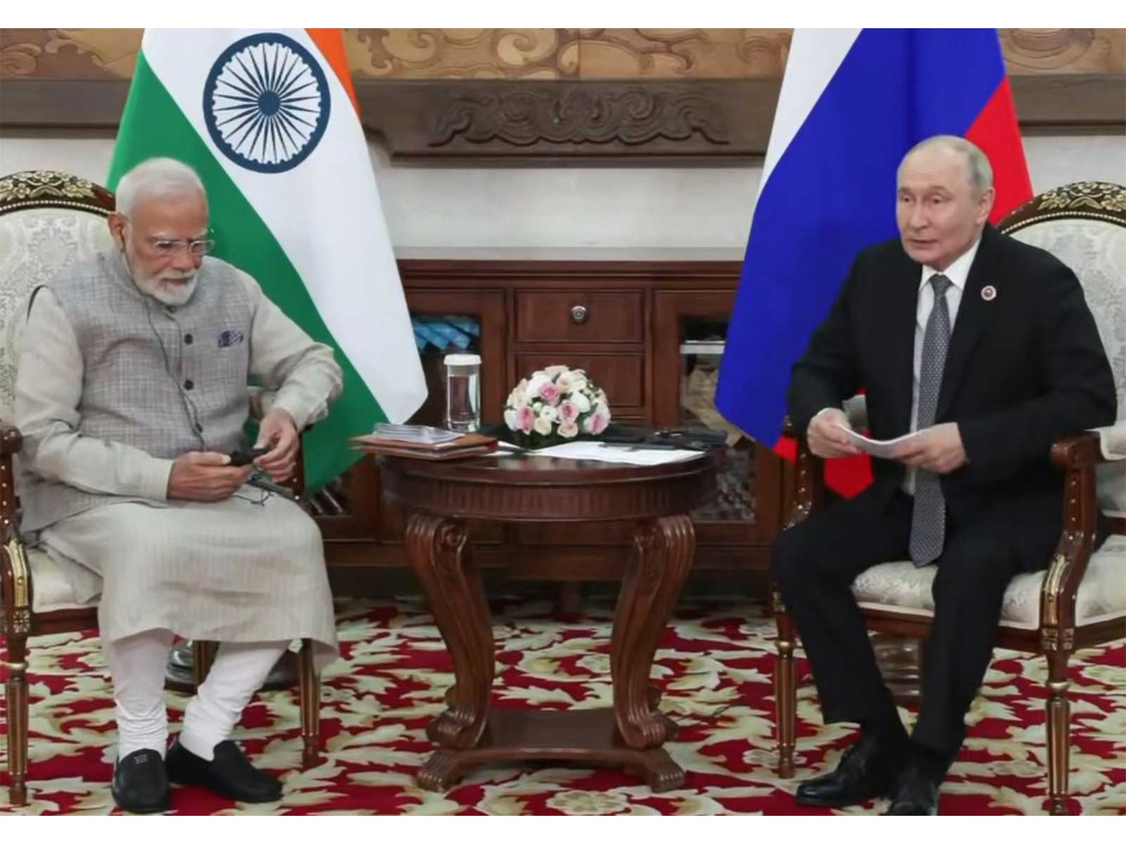 Prime Minister Narendra Modi holds bilateral meeting with Russian President Vladimir Putin (Photo/ANI/DD)