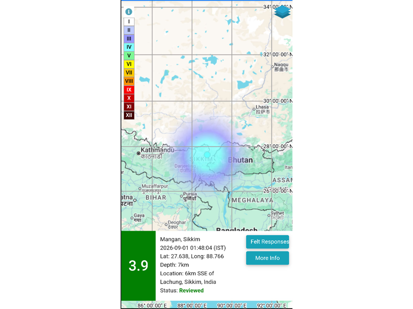  Earthquake of magnitude 4.9 strikes Mangan District (Photo/X/@NCS_Earthquake)