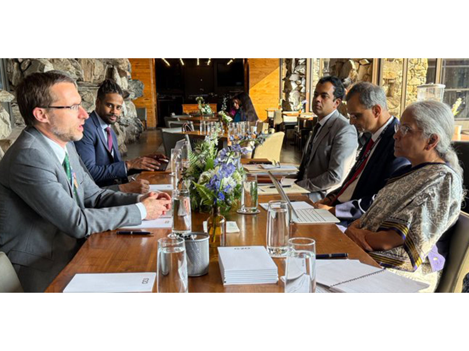 Finance Minister Nirmala Sitharaman on the sidelines of G20 FMCBG meeting (Photo/X/@@FinMinIndia)