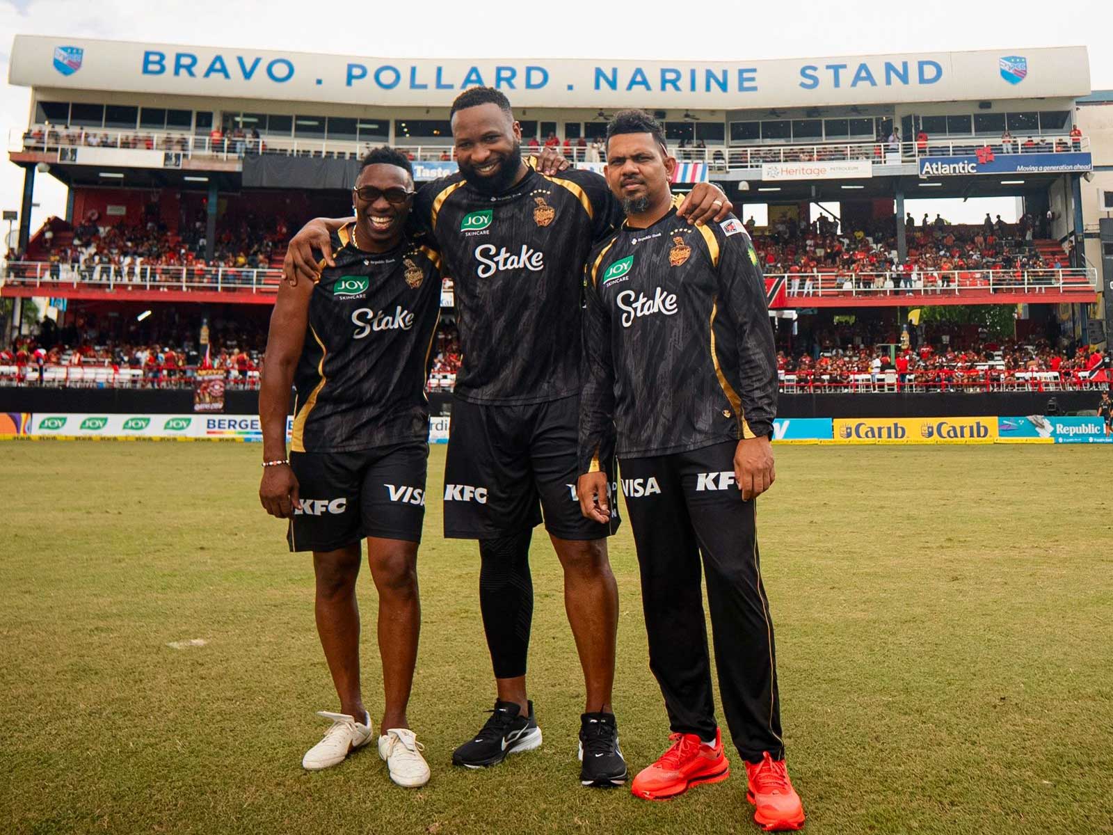 Queen's Park Oval stand named in honour of legends Sunil Narine, Dwayne Bravo and Kieron Pollard (Photo: KKR Media)