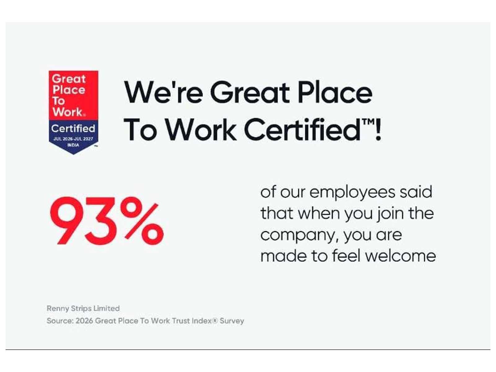 Renny Strips earns Great Place to Work® Certification, strengthening its commitment to a people first culture