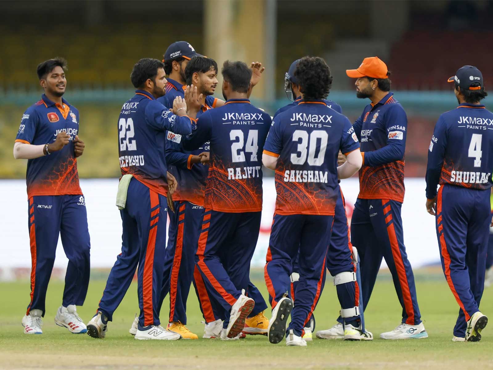 Kashi Rudras players celebrating after taking a wicket in a UPT20 League 2026 match. (Photo: UPT20 League)