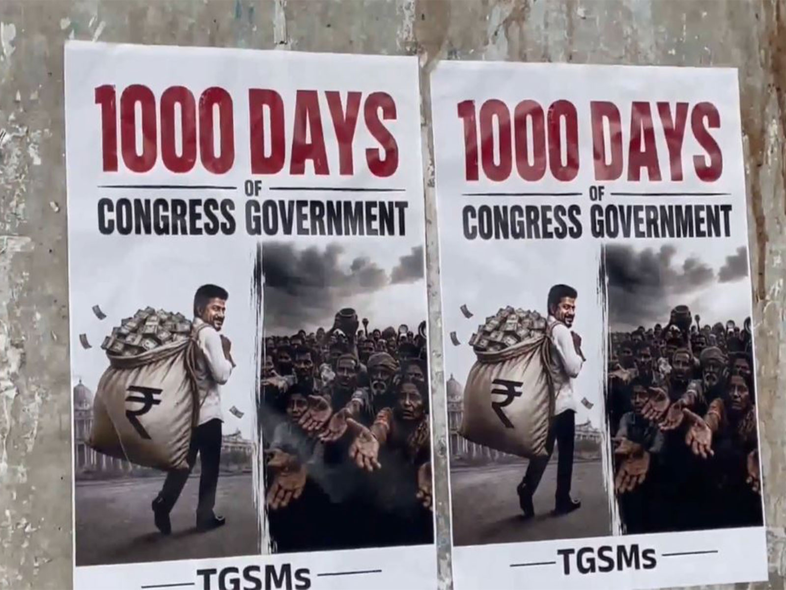 Telangana BJP puts up posters as Congress govt completes 1000 days in office (Photo/ANI)