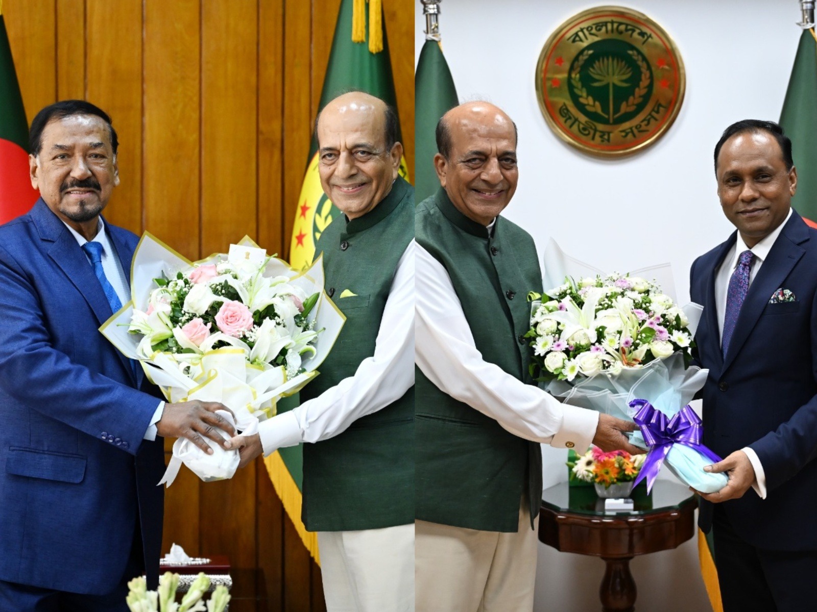 Indian High Commissioner to Bangaldesh, Dinesh Trivedi, called on the Speaker of the Bangladesh National Parliament, Hafiz Uddin Ahmed, Bir Bikram, MP (On Left) and Deputy Speaker of the National Parliament