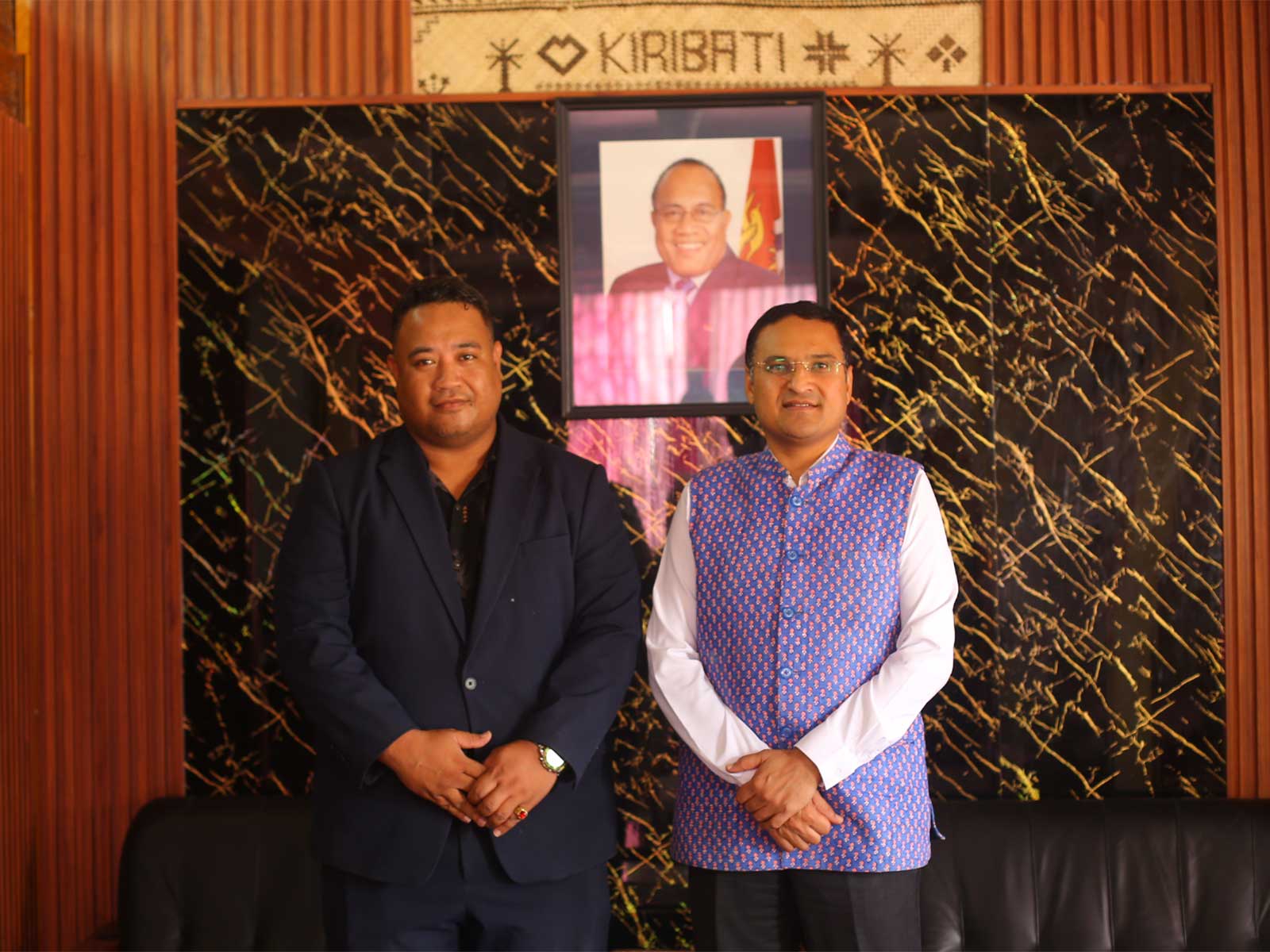 India's High Commissioner to Kiribati Suneet Mehta with Teinarinki Tanielu, Secretary in Kiribati's Ministry of Foreign Affairs and Immigration. (Photo: X/@HCI_Suva)