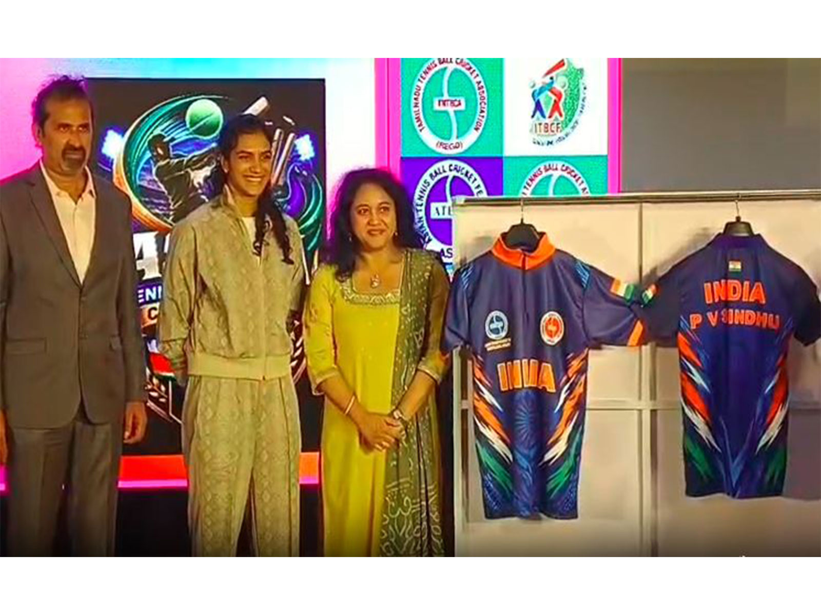 PV Sindhu at Asian Tennis Ball Cricket Championship 2026 official logo and jersey launch (Photo: ANI)