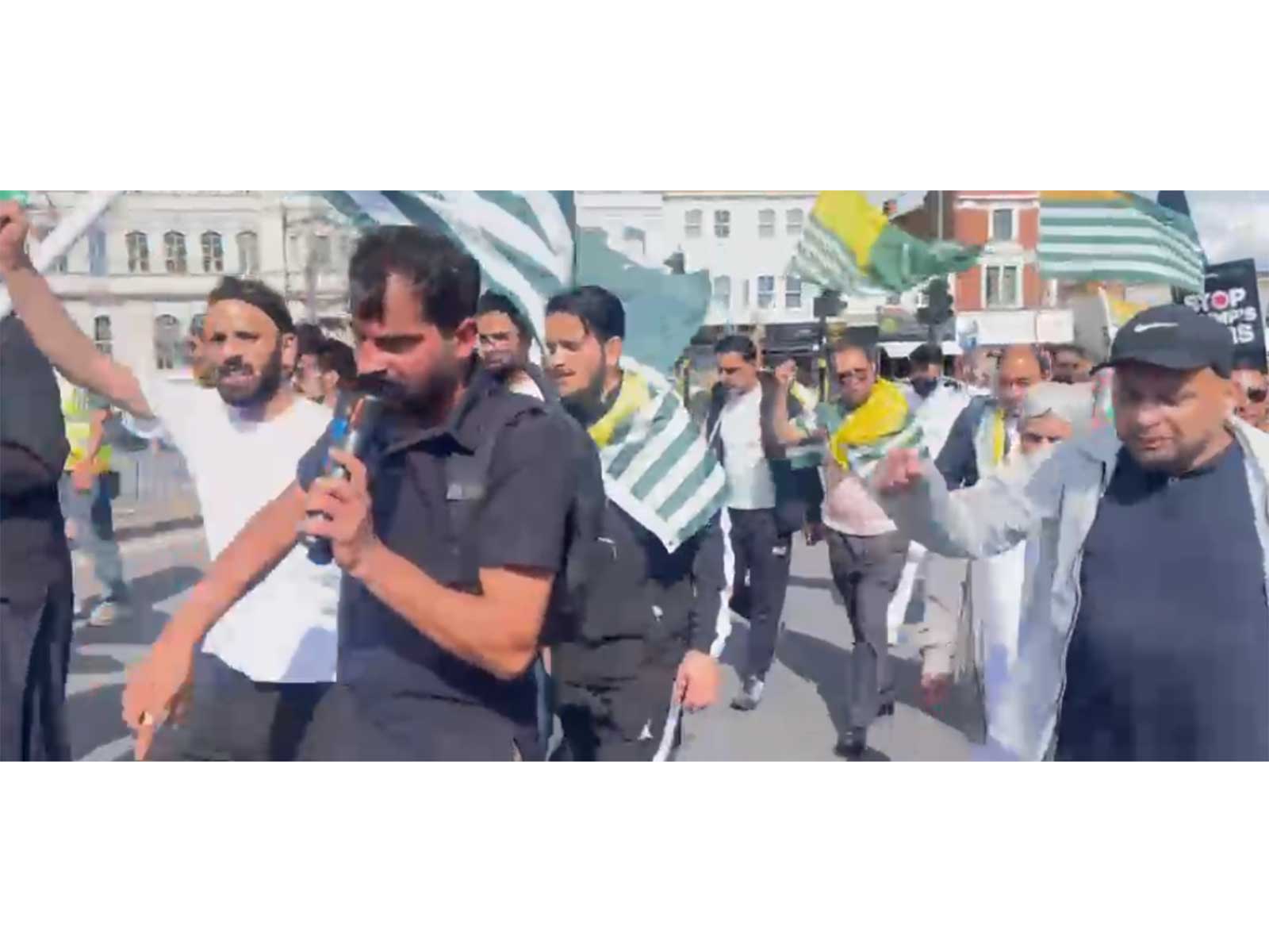 British Kashmiris stage a protest outside the Pakistani Consulate in the UK. (Photo/ANI)