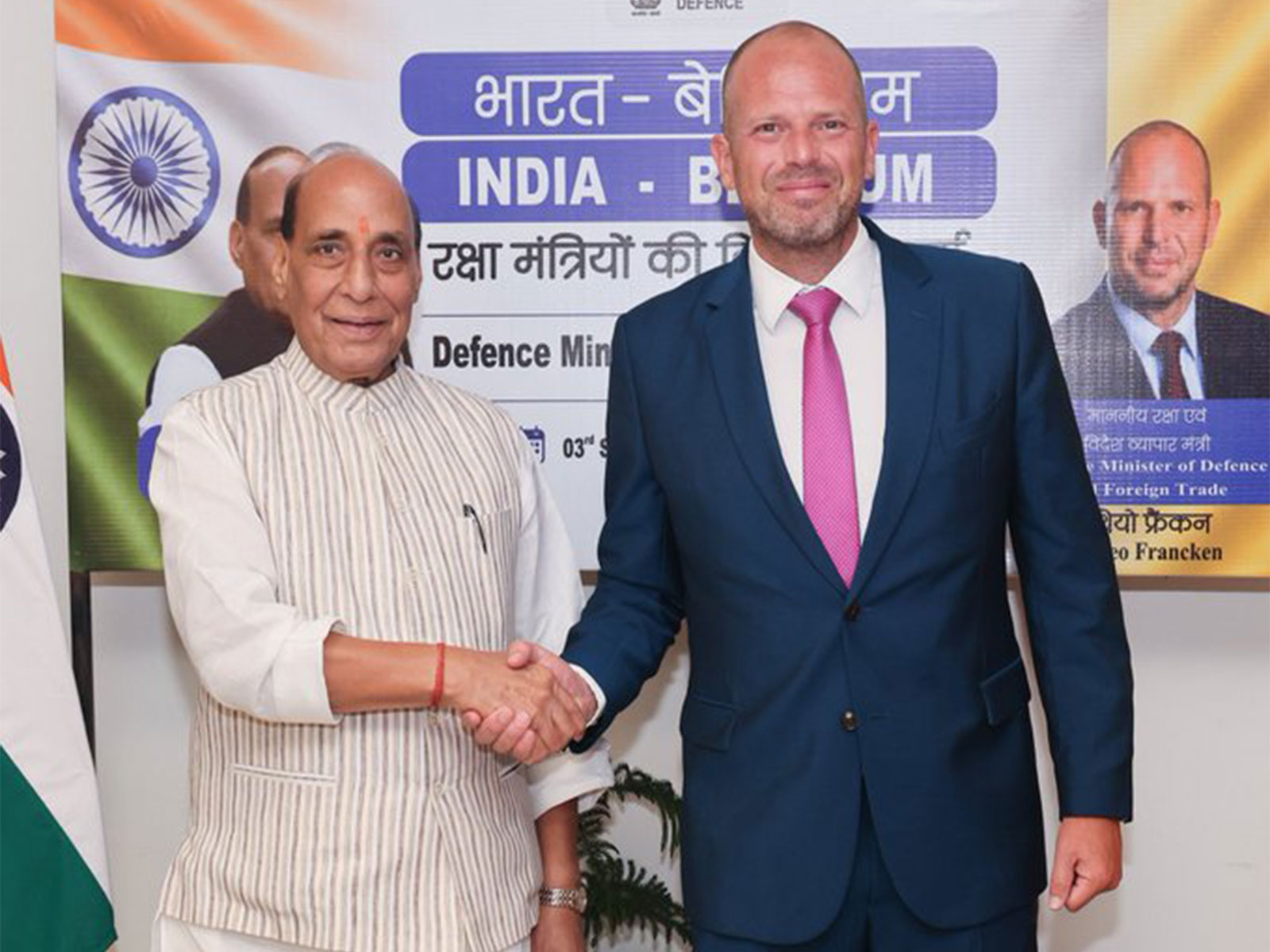 Defence Minister Rajnath Singh and his Belgian counterpart, Theo Francken. (Photo: X/@rajnathsingh)