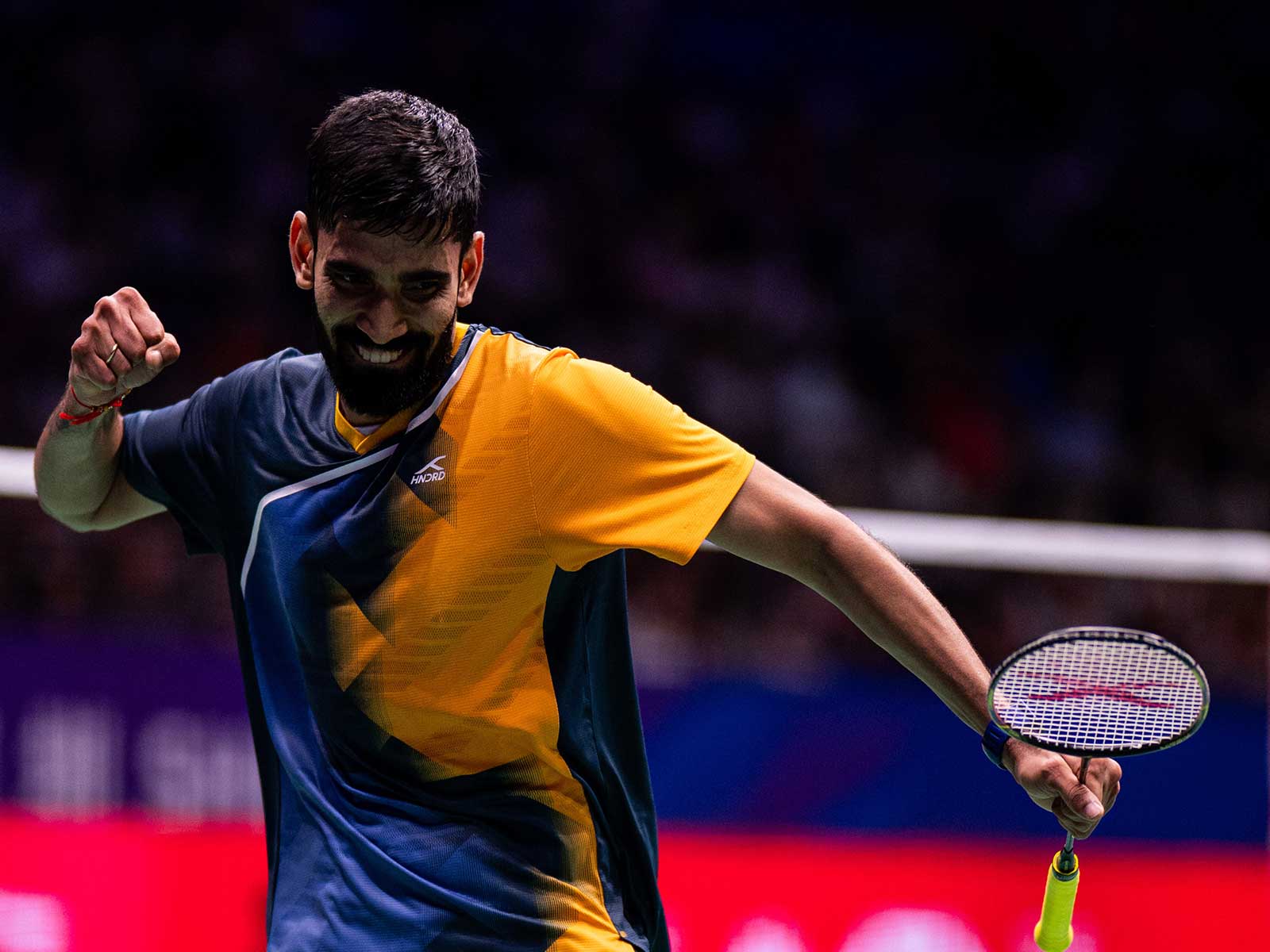 Kidambi Srikanth celebrates after beating Victor Lai (Image: Badminton photo)
