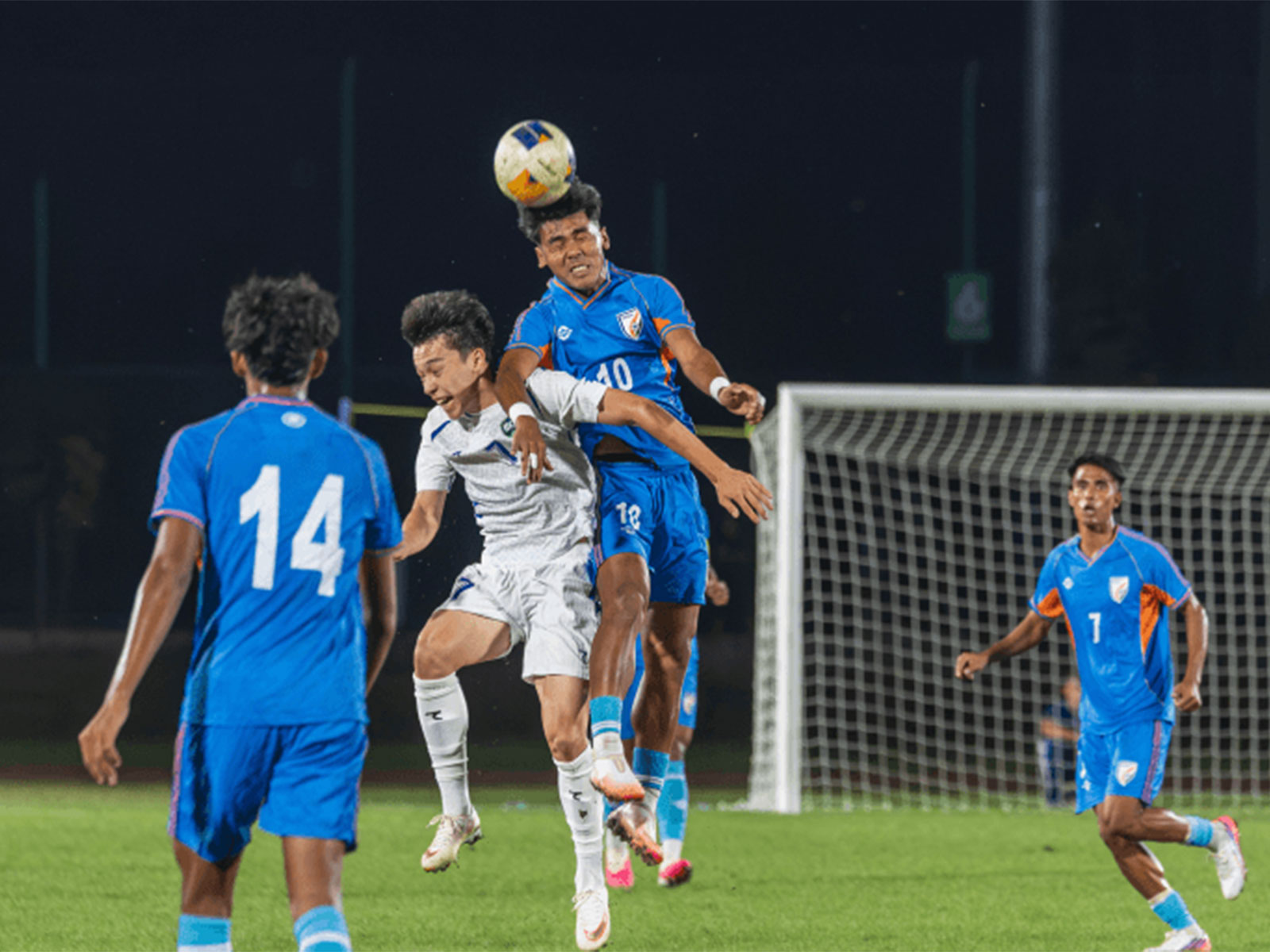 India U20 players against Uzbekistan in the AFC U20 Asian Cup Qualifiers. (Photo: AIFF Media)