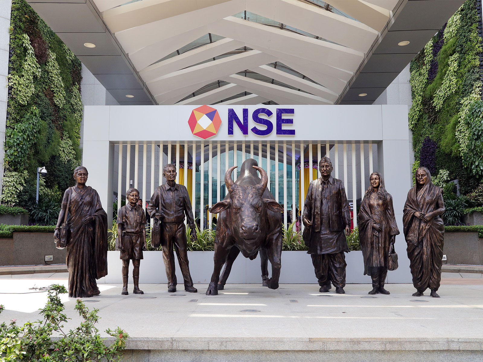 A view of the newly renovated NSE atrium bull (File Photo/ANI)