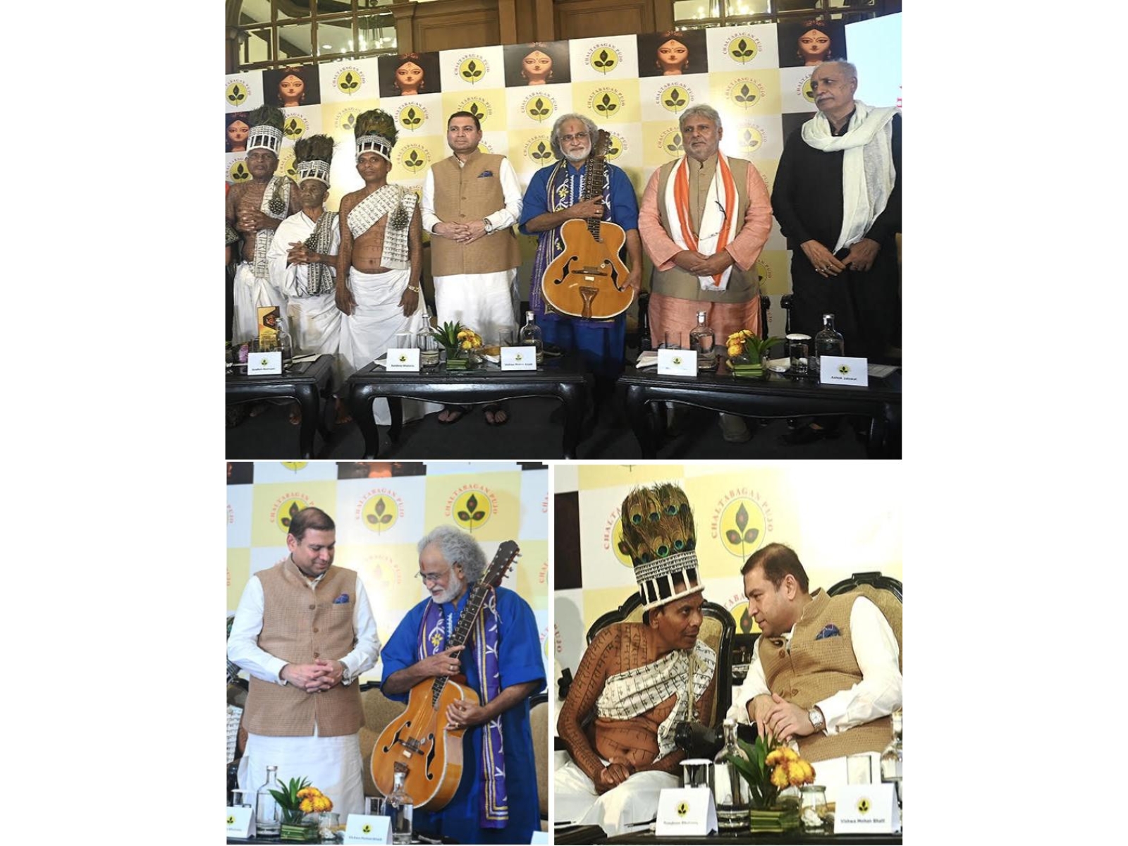 Sundeep Bhutoria with Pt Vishwa Mohan Bhatt, Shishir Bajoria, and Ashok Jaiswal at the Chaltabagan press meet in Kolkata with Ramnani Samaj members from Chhattisgarh.