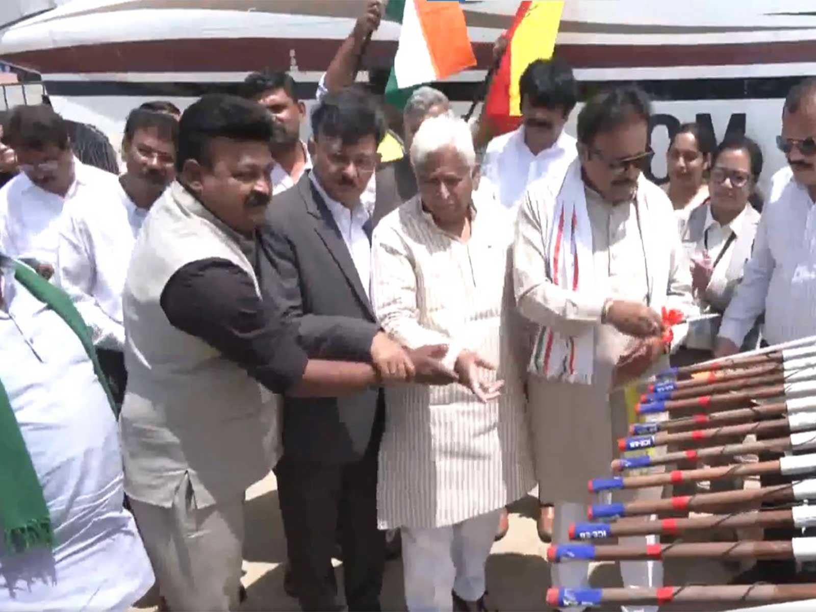 Karnataka Ministers N Chaluvarayaswamy, along with HK Patil, flag off the Cloud Seeding programme (Photo/ANI)