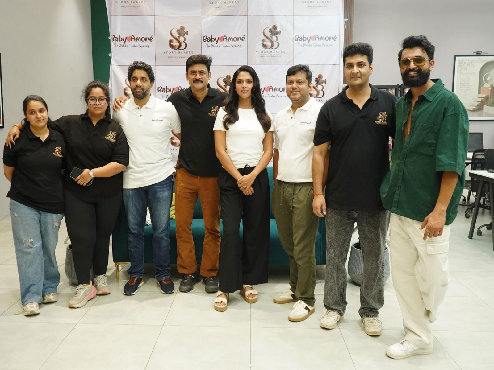 Actress Amala Paul spotted in Mumbai for her upcoming Babyamore ad with Manav Gohil, co-founder of STORY BAKERS, and director Naman Tyagi.