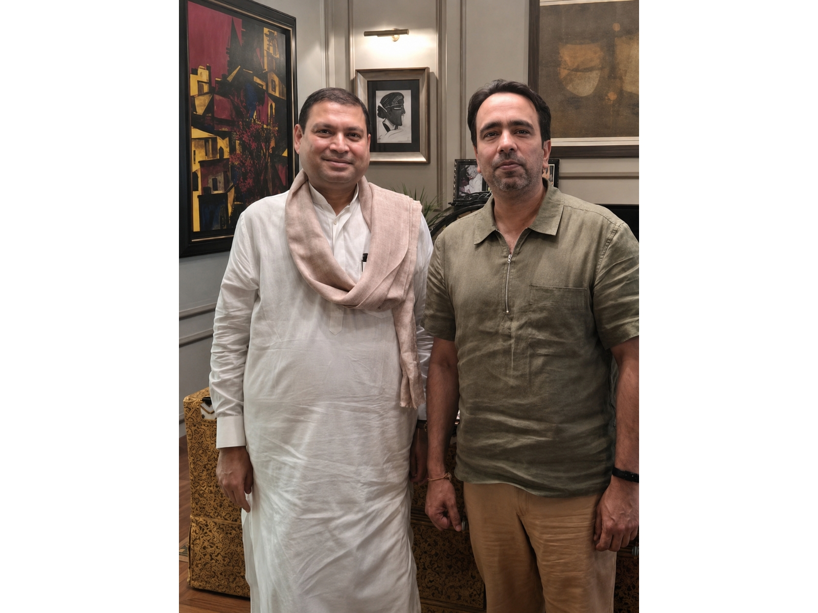 A file picture of Kolkata-based social and cultural activist Sundeep Bhutoria with Shri Jayant Chaudhary, Union Minister of State for Education.