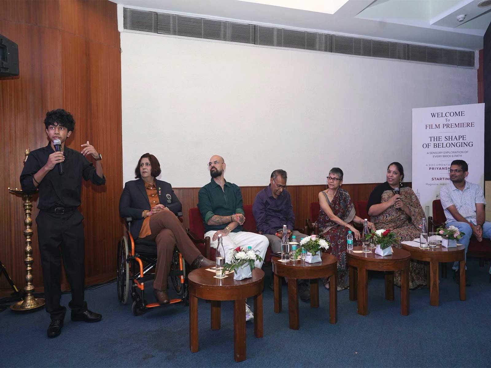 Priyansh Sinha addressing the crowd and panel