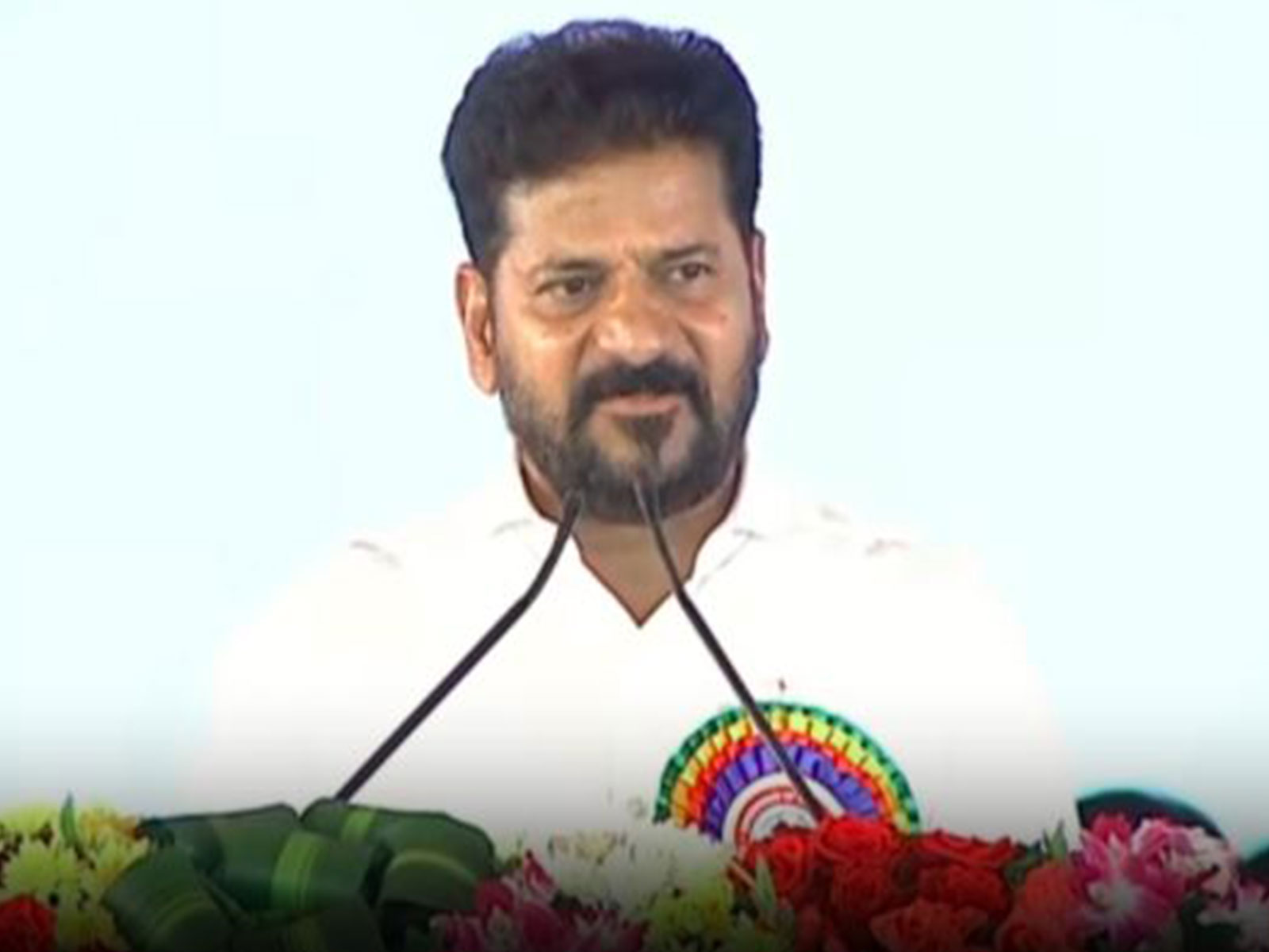 Telangana CM Revanth Reddy addresses Congress workers and local leaders on Saturday.