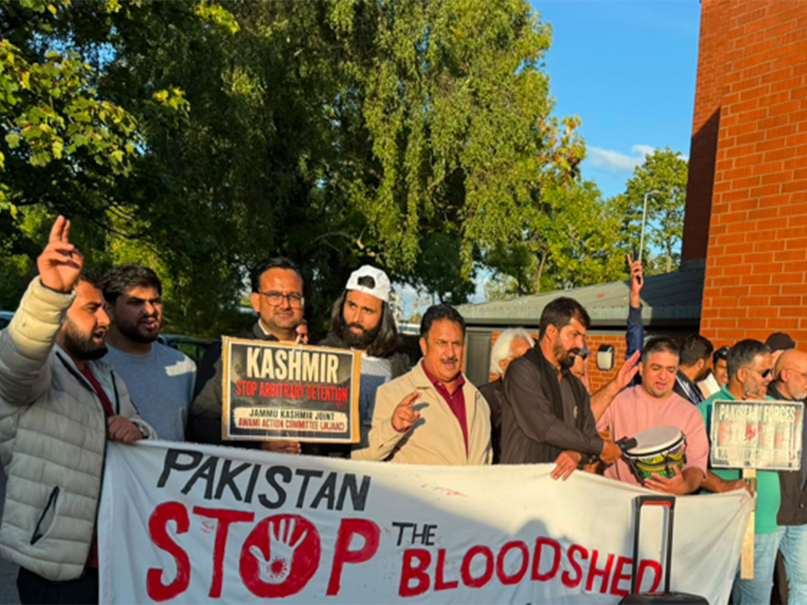 Kashmiri protesters stage a demonstration in Manchester, UK, against alleged human rights violations in Pakistan-occupied Jammu and Kashmir (PoJK). (Photo/ANI)
