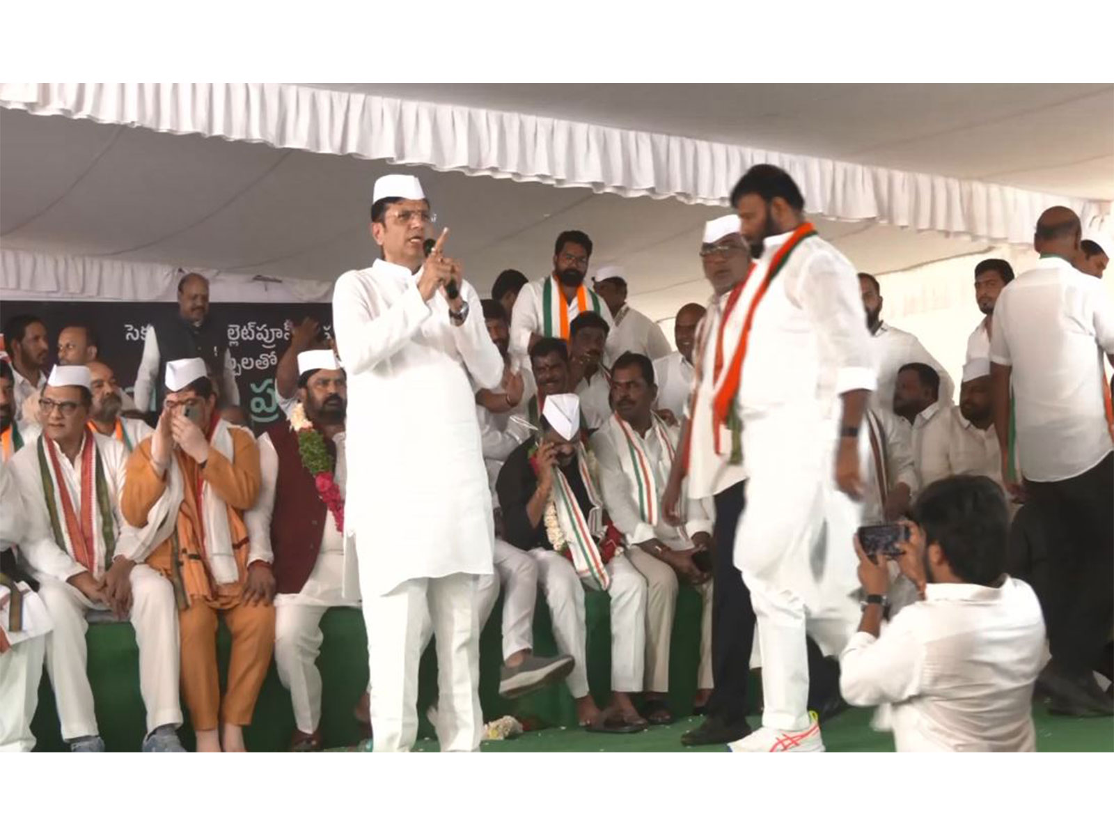 Telangana Congress leaders held dharna on Sunday (Photo/ANI)