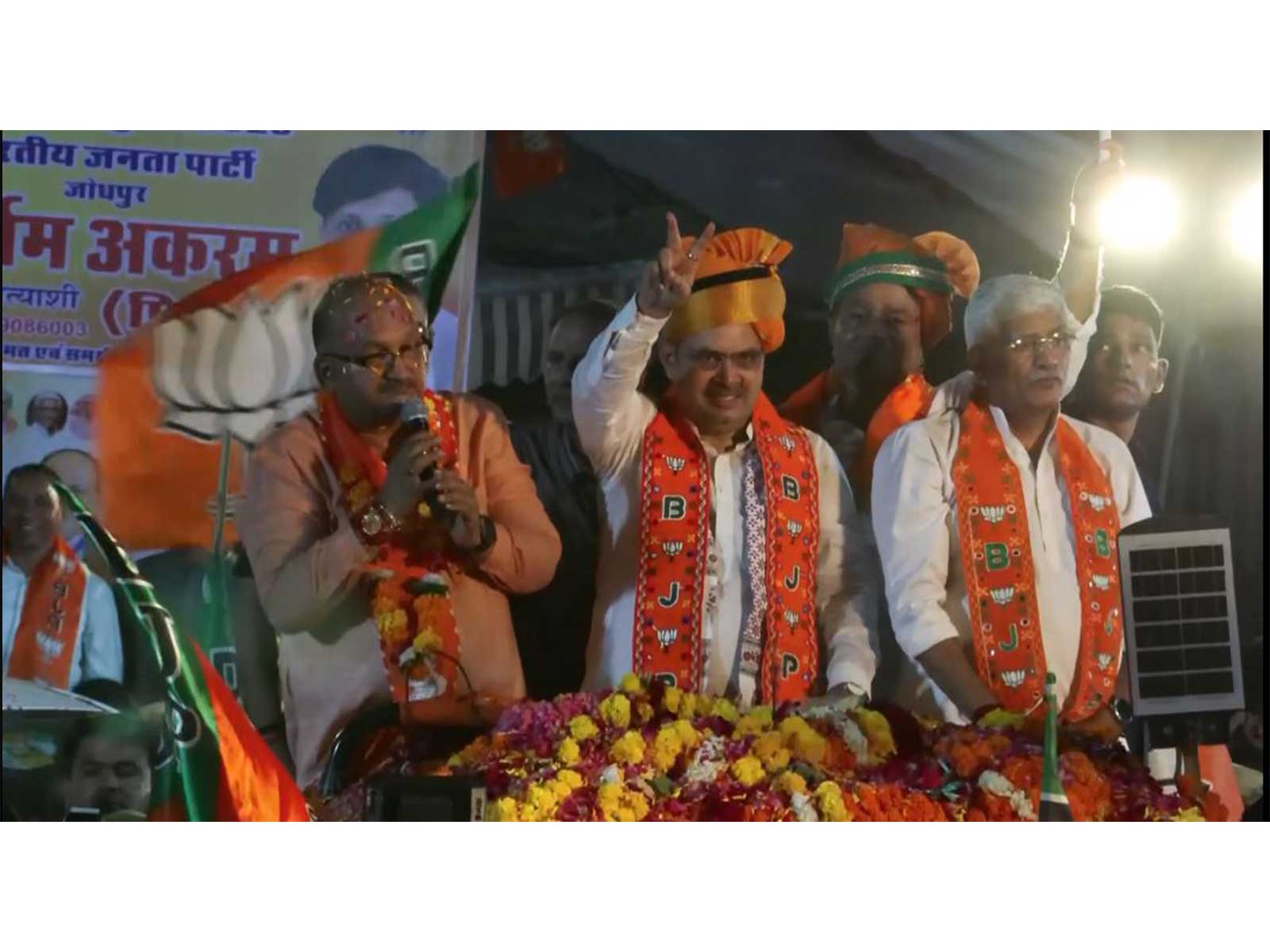 Rajasthan CM Bhajanlal Sharma during a roadshow in Jodhpur ahead of civic polls. (Photo/ANI)