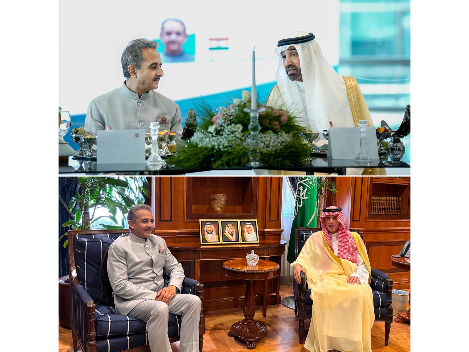 MoS MEA Kirti Vardhan Singh with Saudi Arabian ministers (Photos/X@KVSinghMPGonda)