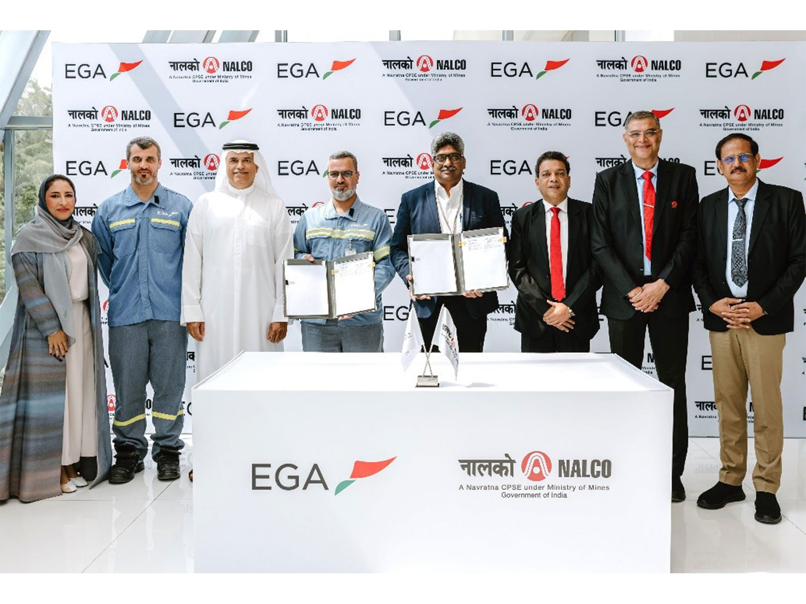 NALCO and Emirates Global Aluminium officials at the technology licensing agreement signing in Dubai (Photo/NALCO)