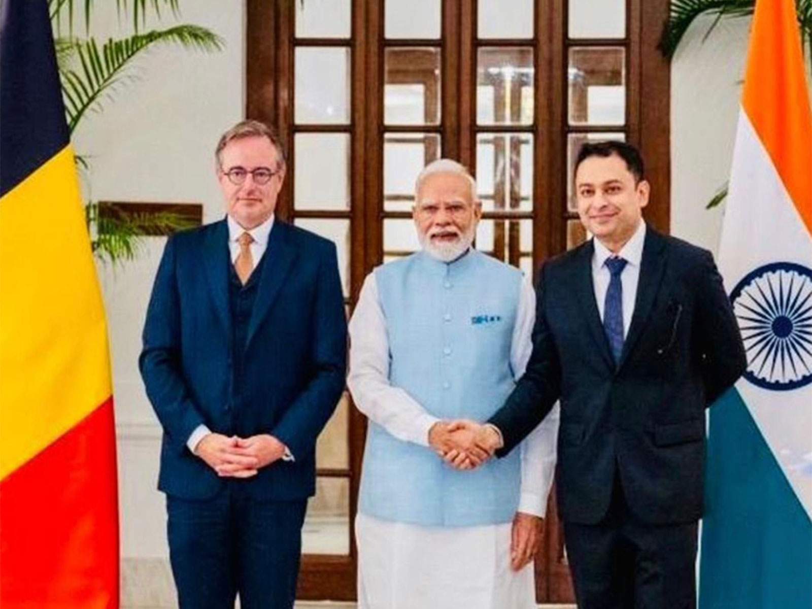 Belgium Prime Minister Bart De Wever, Prime Minister Narendra Modi and Kartikeya Sharma, President, AB InBev India (Photo/press release))