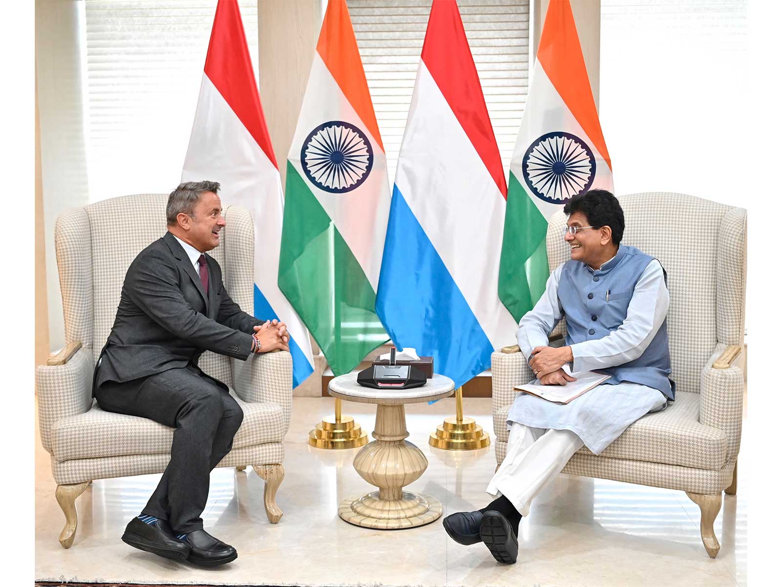 Union Commerce and Industry Minister Piyush Goyal meets his Luxembourg's counterpart Xavier Bettel (Photo/X/@PiyushGoyal)