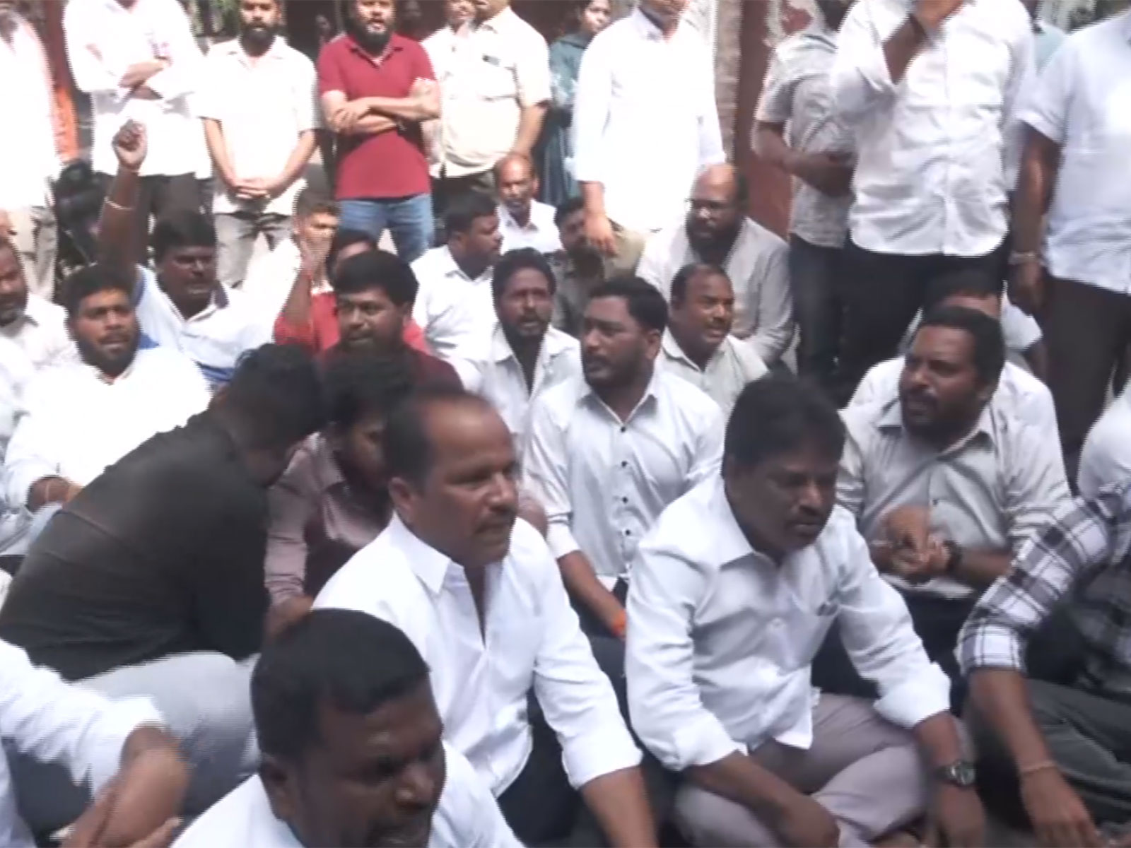 Visuals of the protest outside Narayanguda Police Station (Photo/ANI)