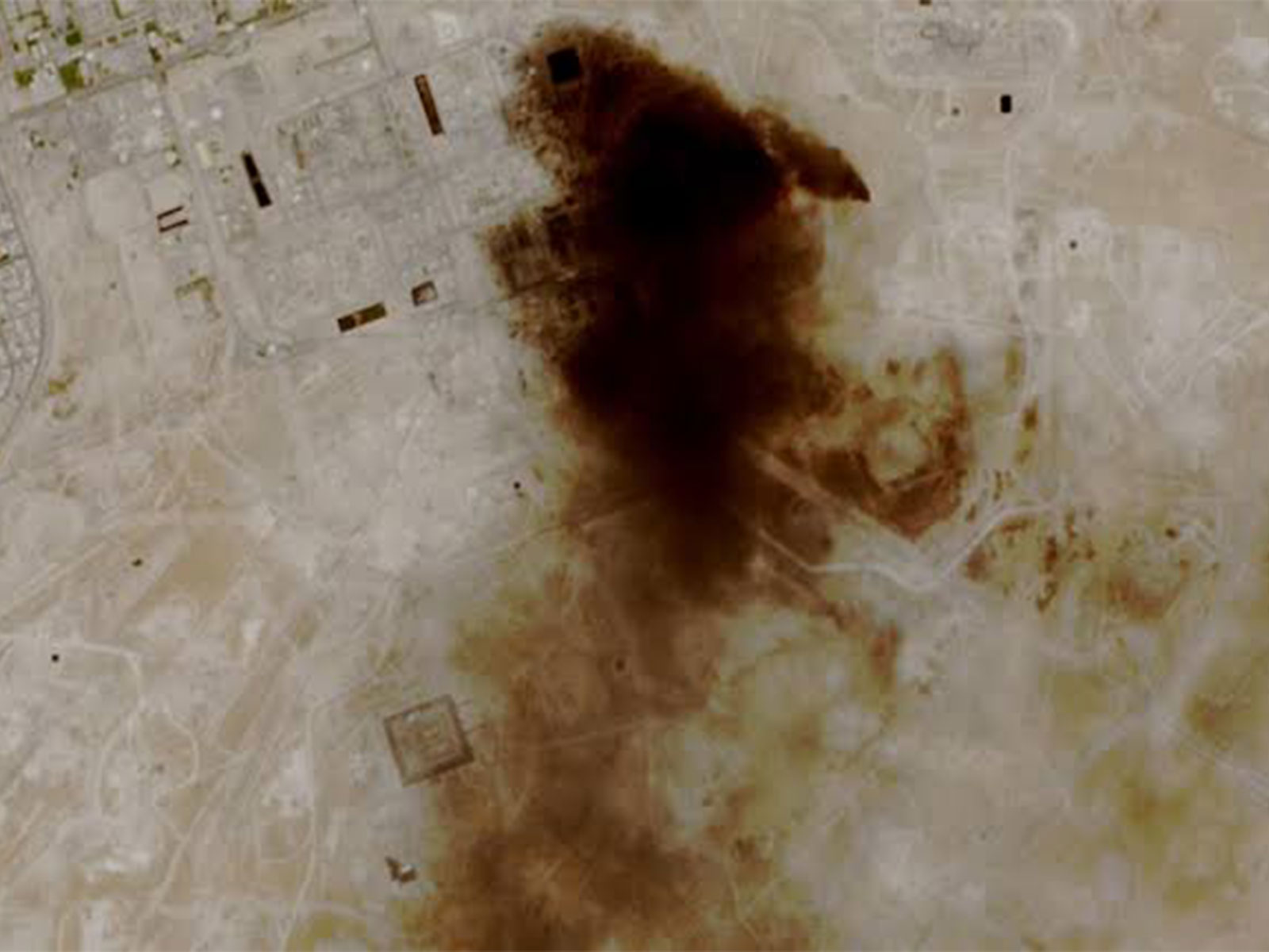 Satellite imagery shows smoke rising from a Saudi Aramco oil facility in Abqaiq, Saudi Arabia. (Photo/Reuters)