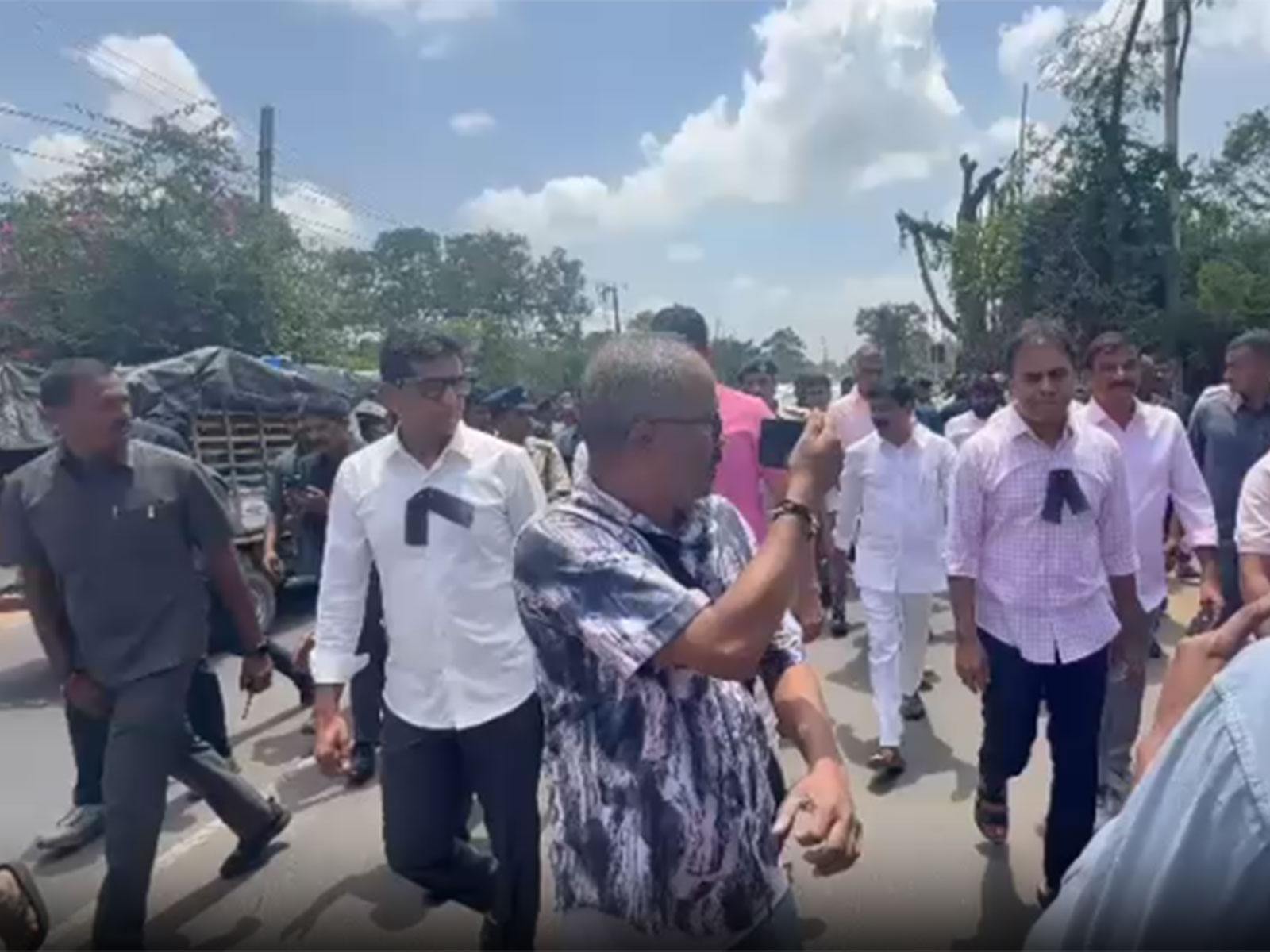 BRS MLAs march on foot towards Erravelli after police stop vehicles (Photo/ANI)