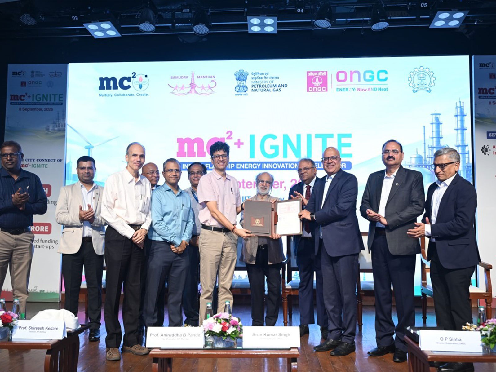Tripartite MoU between MC²+ Foundation, IIT Bombay and SINE, IIT Bombay, signed during the MC²⁺ Ignite Mumbai City Connect on 8 September. (Photo/ONGC)