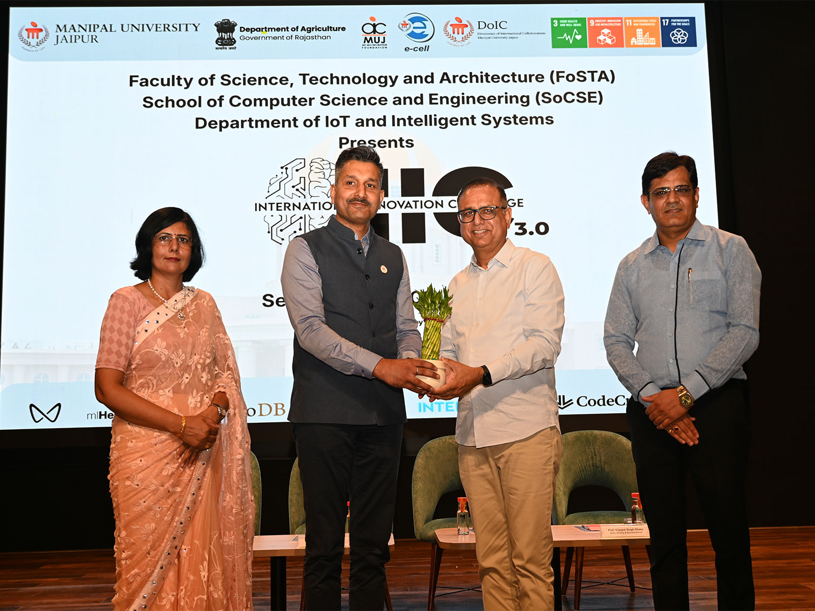 IIC 3.0- Chief Guest Mr Virendra Chaudhary was felicitated by Dr. Amit Soni, Registrar, Manipal University Jaipur