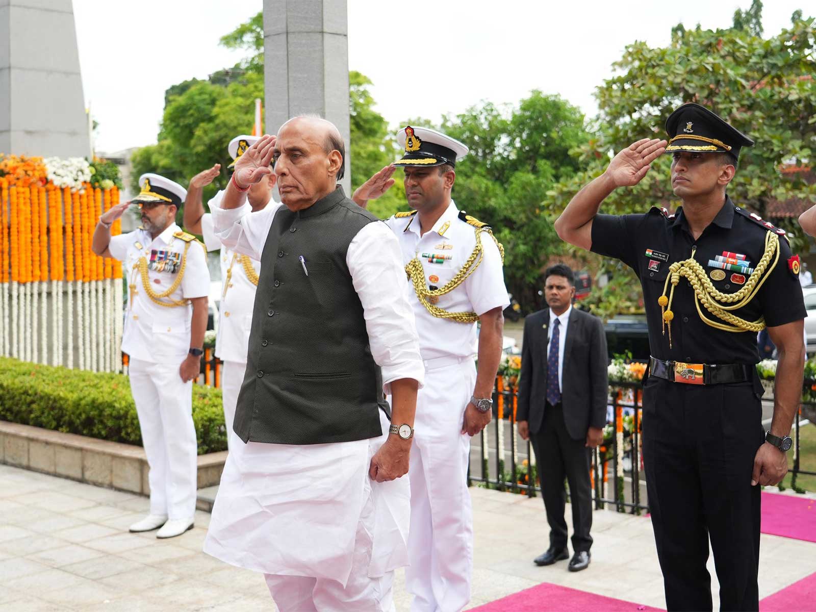 Defence Minister Rajnath Singh pays tribute to IPKF Memorial in Colombo (Photo/X@rajnathsingh)