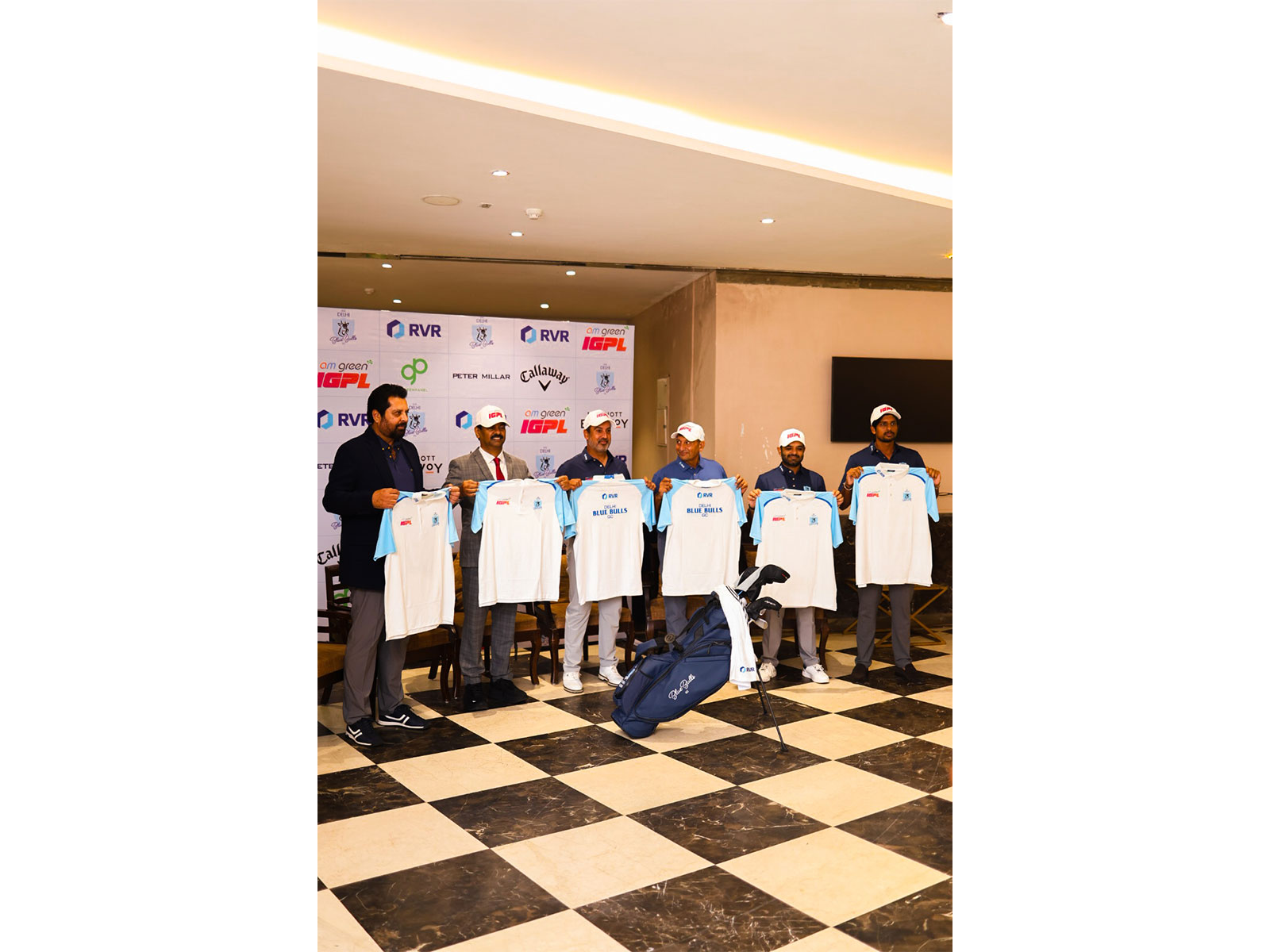 From (L TO R) IGPL CEO Uttam Singh Mundy, RVR Director Ganesh Sarnala, Golfing Icon Shiv Kapur,  Golfing Legend Gaurav Ghei, Golfer Chiragh Kumar, Golfer Aryan Roopa Anand (Photo: IGPL)