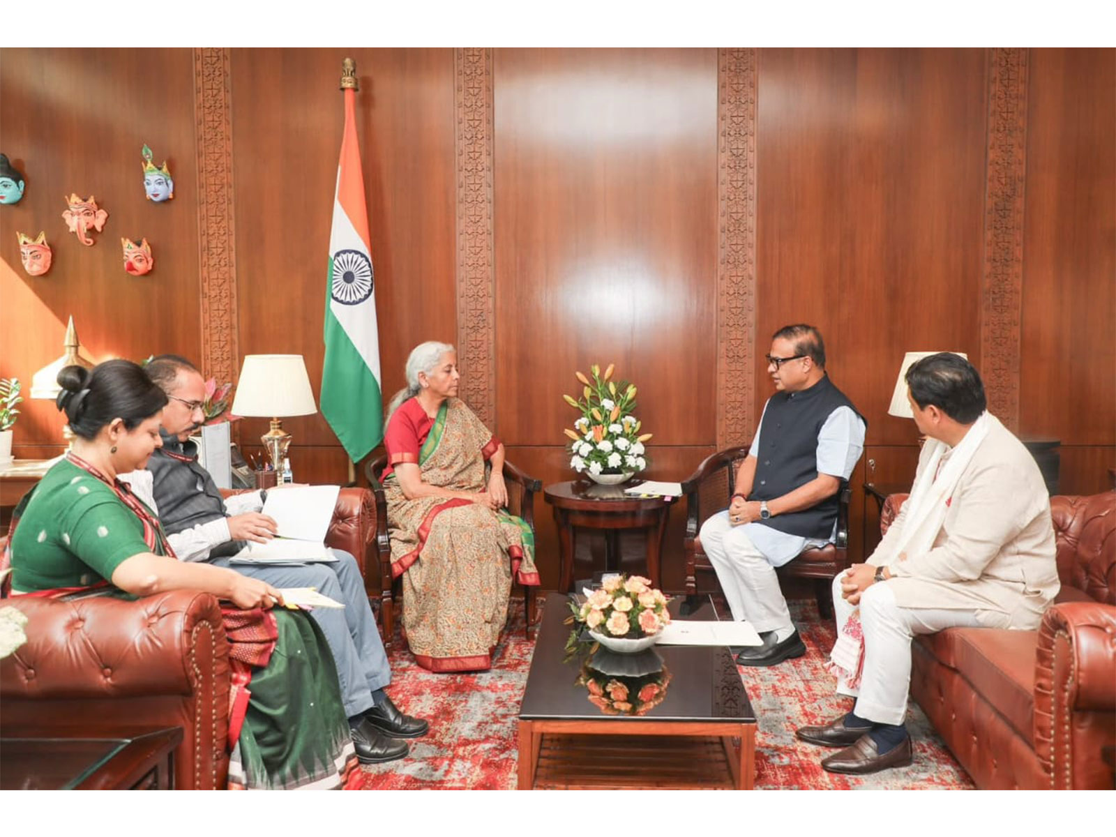 Assam CM Sarma and Meghalaya CM Conrad K Sangma meets Union Finance Minister Nirmala Sitharaman (Photo/@himantabiswa)