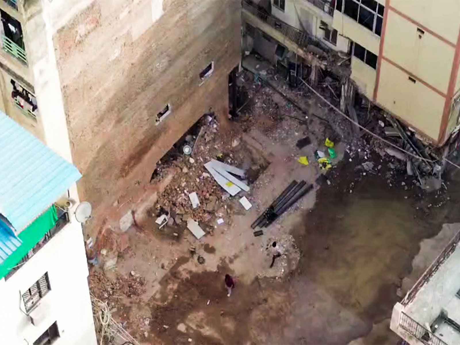 An aerial view from the Satya Niketan building collapse site (File Photo/ANI)