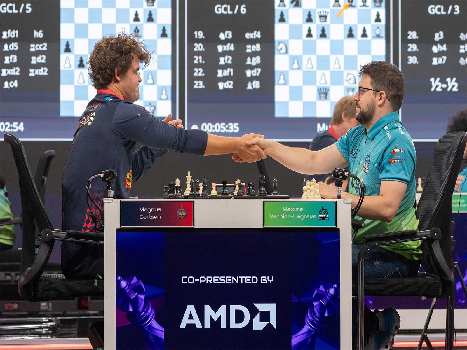 Magnus Carlsen (left) and Maxime Vachier (right) (Photo: GCL)
