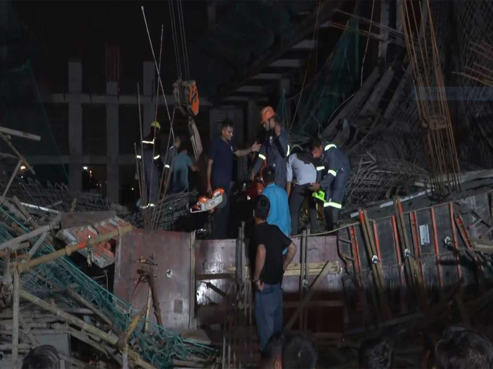 Rescue operations underway after a portion of an under-construction building collapsed in Gandhinagar (Photo/ANI)