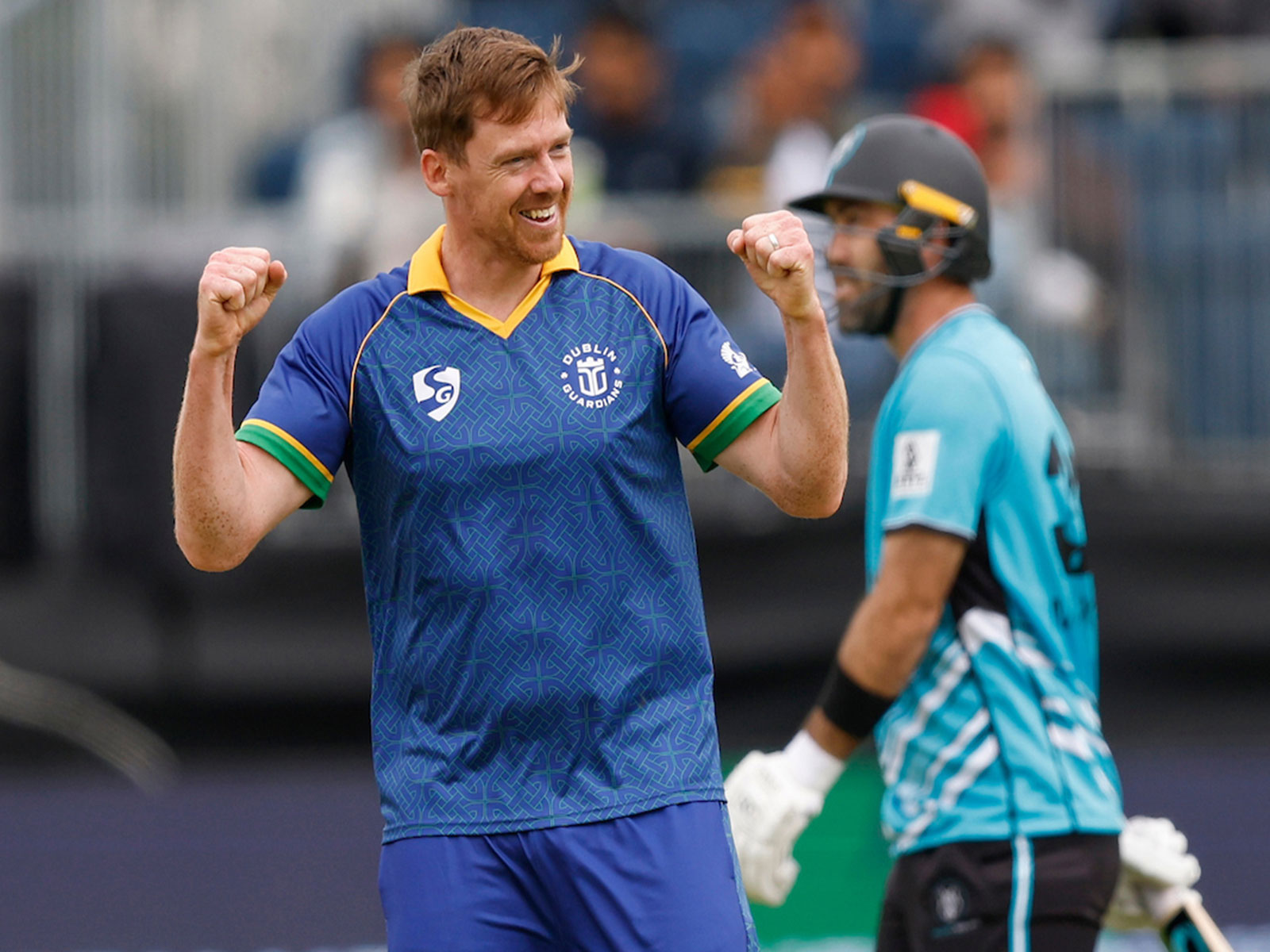 Craig Young celebrating the wicket of Glenn Maxwell. (Photo: ETPL)