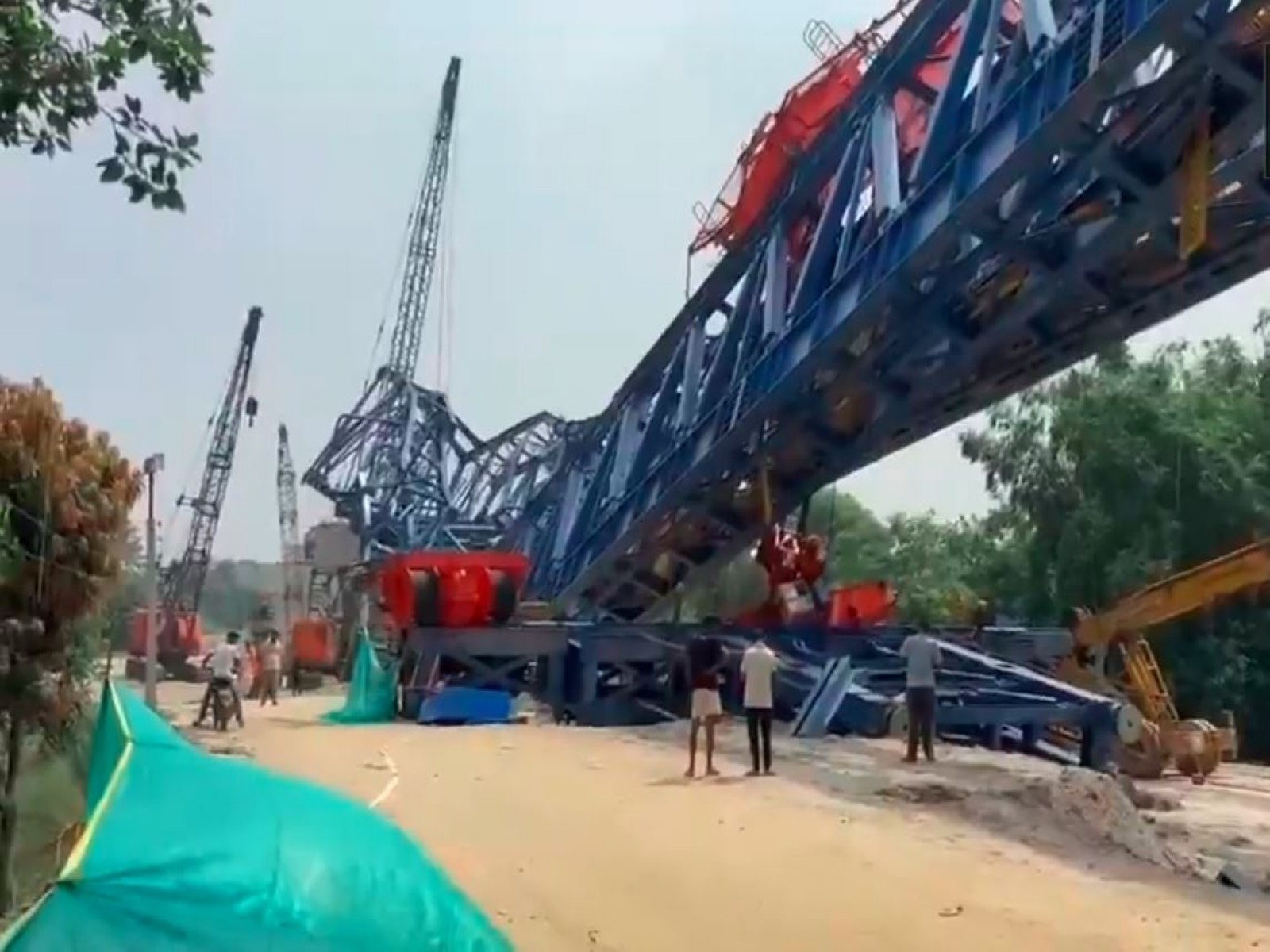 A portion of an under-construction bridge collapsed in Vaishali, Bihar (Photo/ANI)