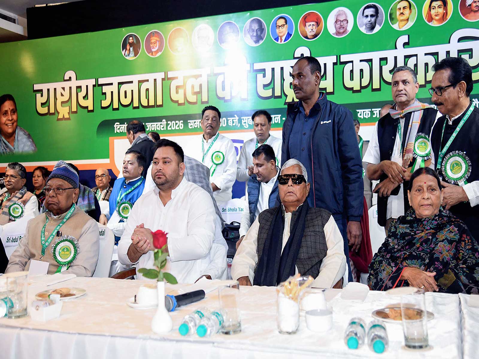 RJD chief Lalu Prasad Yadav with party leaders Tejashwi Yadav and Rabri Devi (File Photo/ANI)
