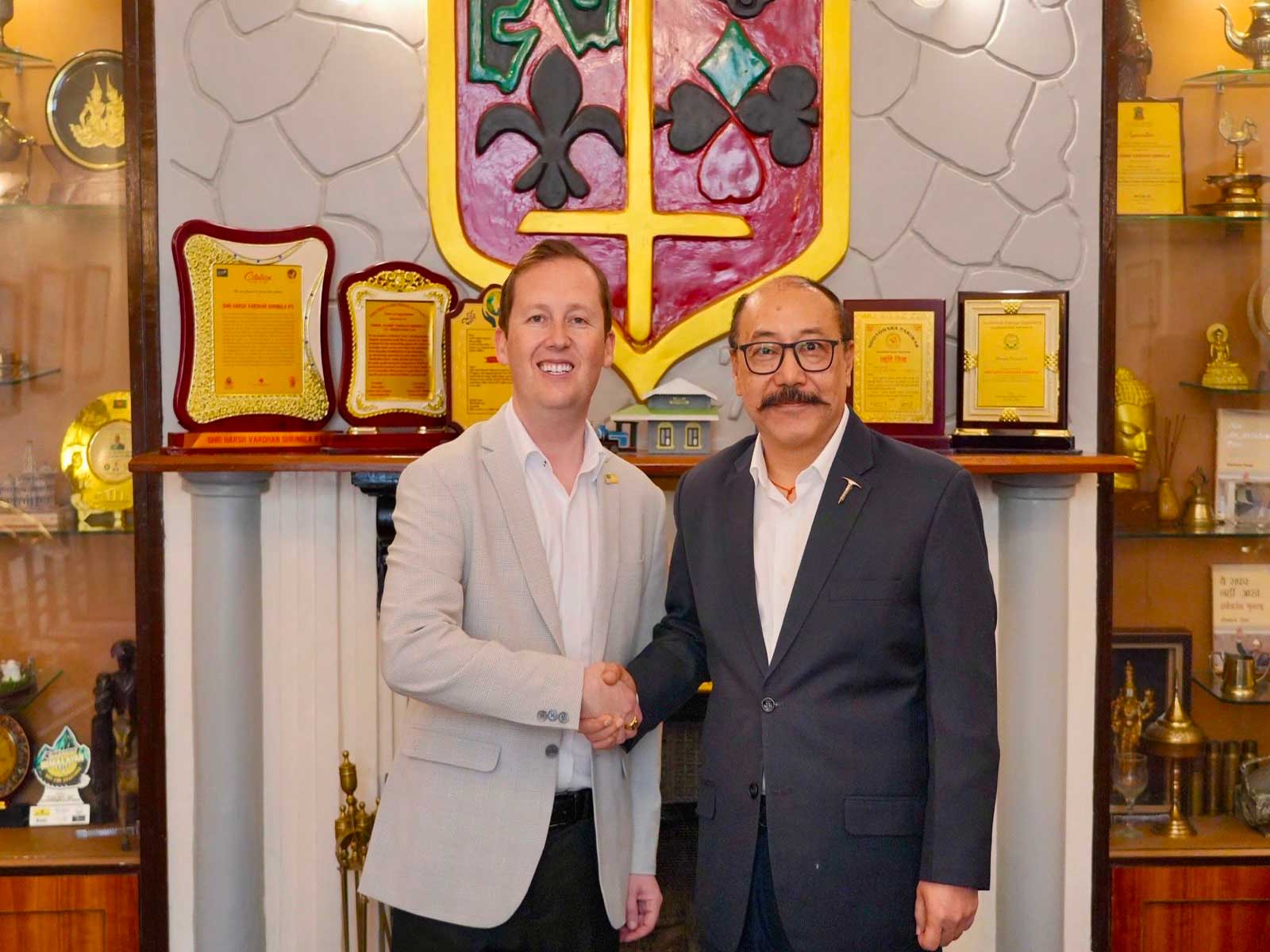 US Ambassador to India Sergio Gor with former Foreign Secretary Harsh Vardhan Shringla (Photo/X/@USAmbIndia)