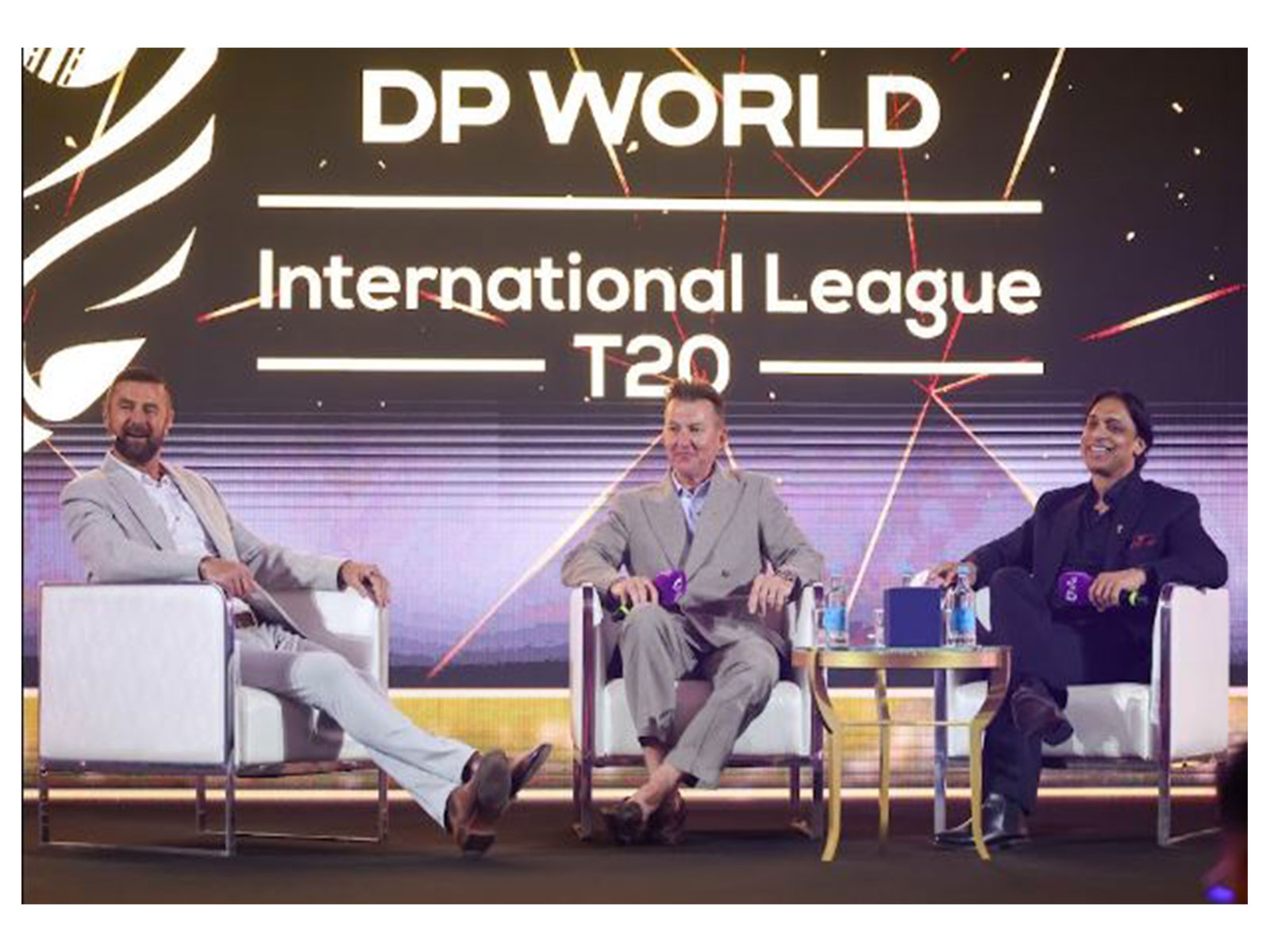Simon Doull, Brett Lee and Shoaib Akhtar at the ILT20 season 5 launch (Photo: ILT20)