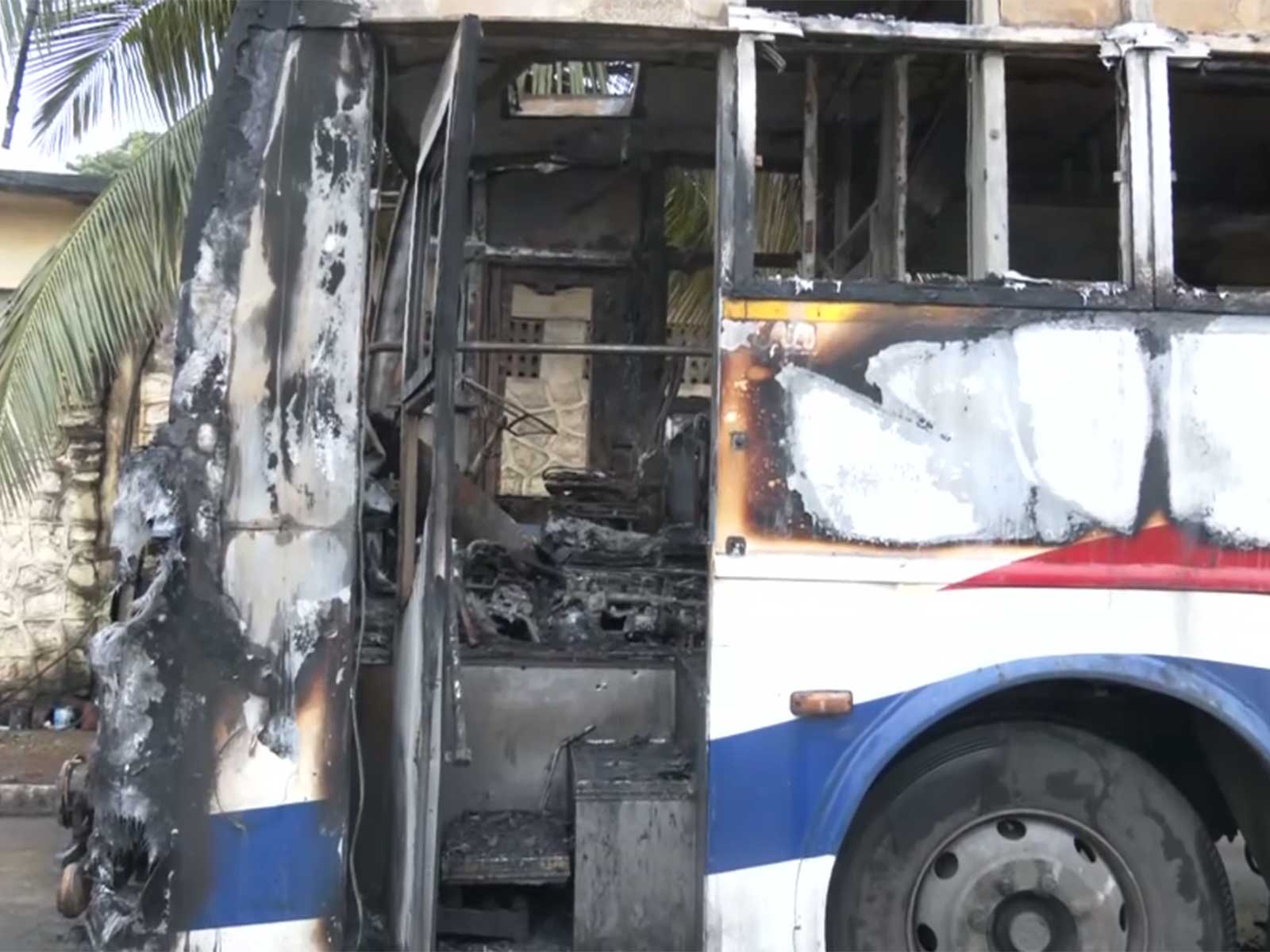 Bus catches fire after passengers alight safely in Visakhapatnam (Photo/ANI)