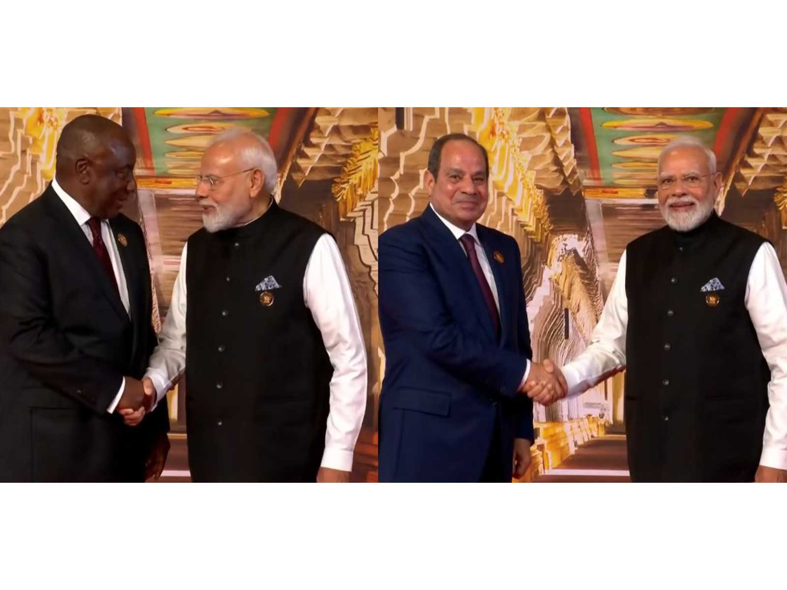 PM Modi welcomes South African President Cyril Ramaphosa (lLeft) and  Egyptian President Abdel Fattah el-Sisi  (Photo/ANI)
