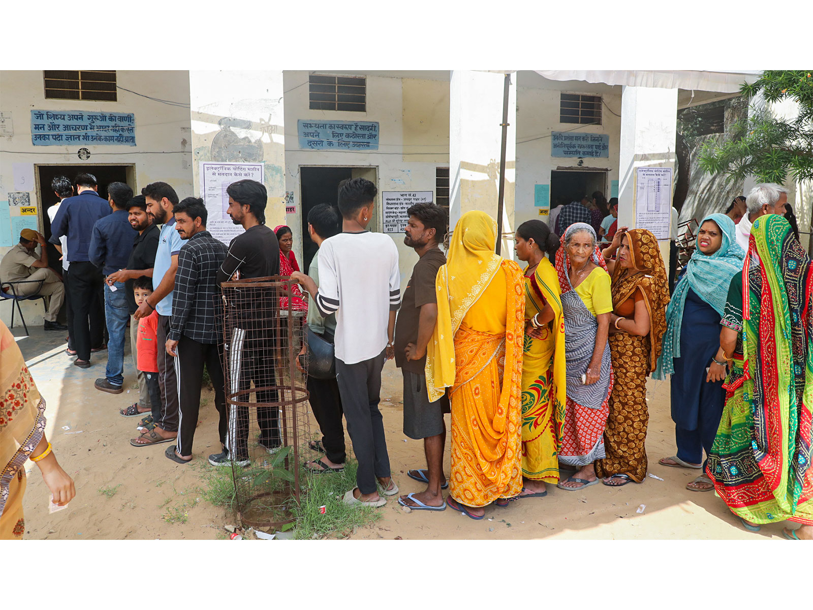 Voters queue up at a polling station to cast votes in the second phase of Rajasthan Civic Polls 2026, in Jaipur on Friday (Photo/ANI)